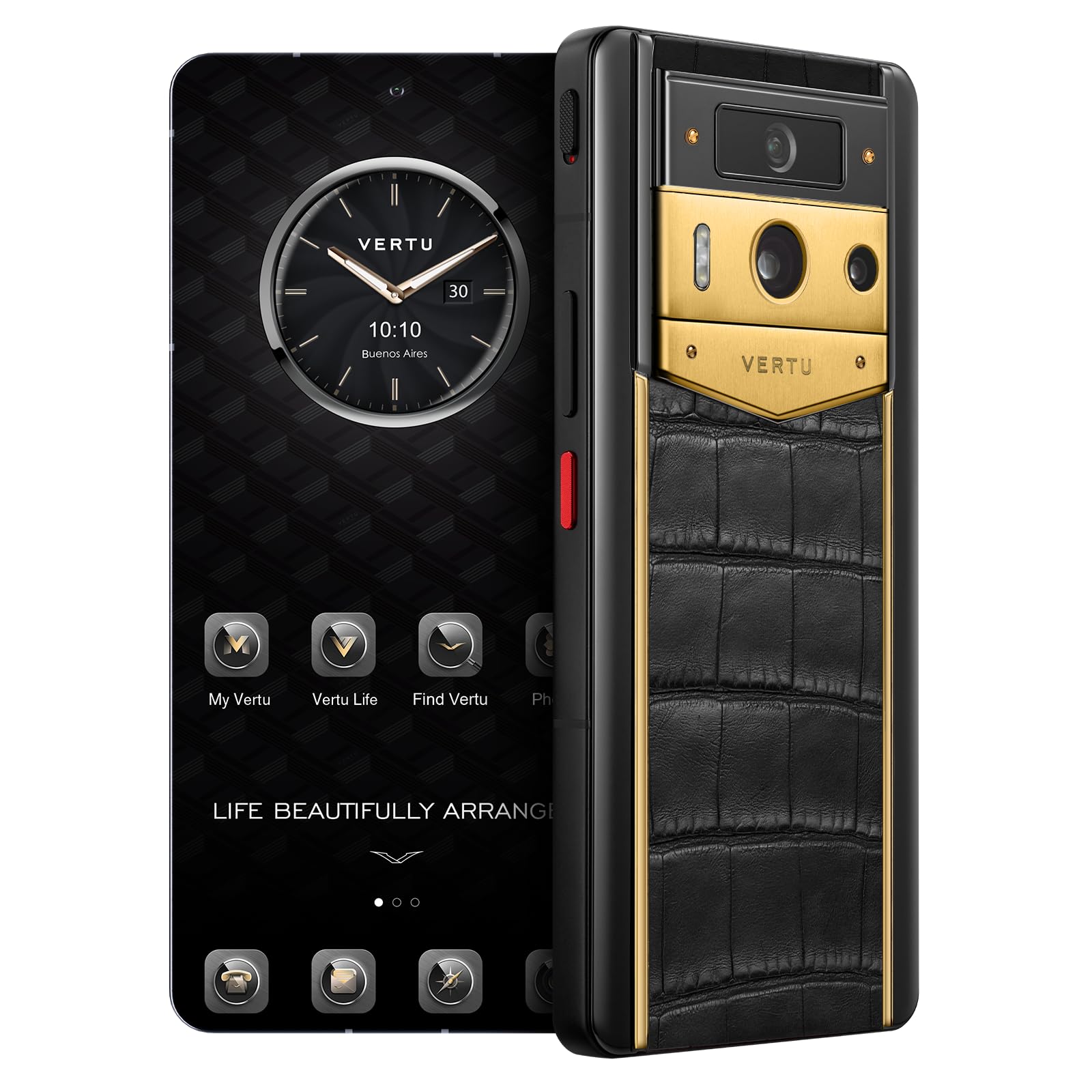 METAVERTU 2 Luxury Custom Made - 18K Gold Shield with Alligator Skin Web3 AI Phone - Gold and Black (1, TB) 1024 GB