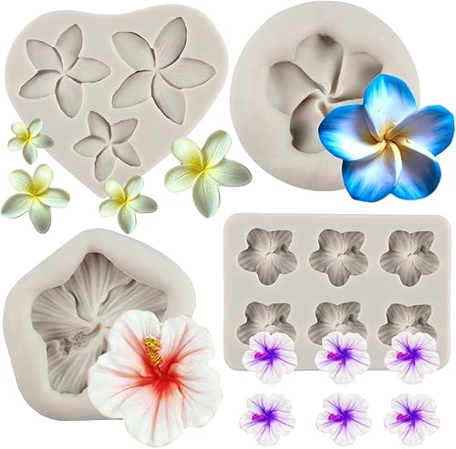 Plumeria - Moldes de silicona para flores de hibisco, moldes para decoración de pasteles, decoración de cupcakes, caramelo de chocolate, pasta de