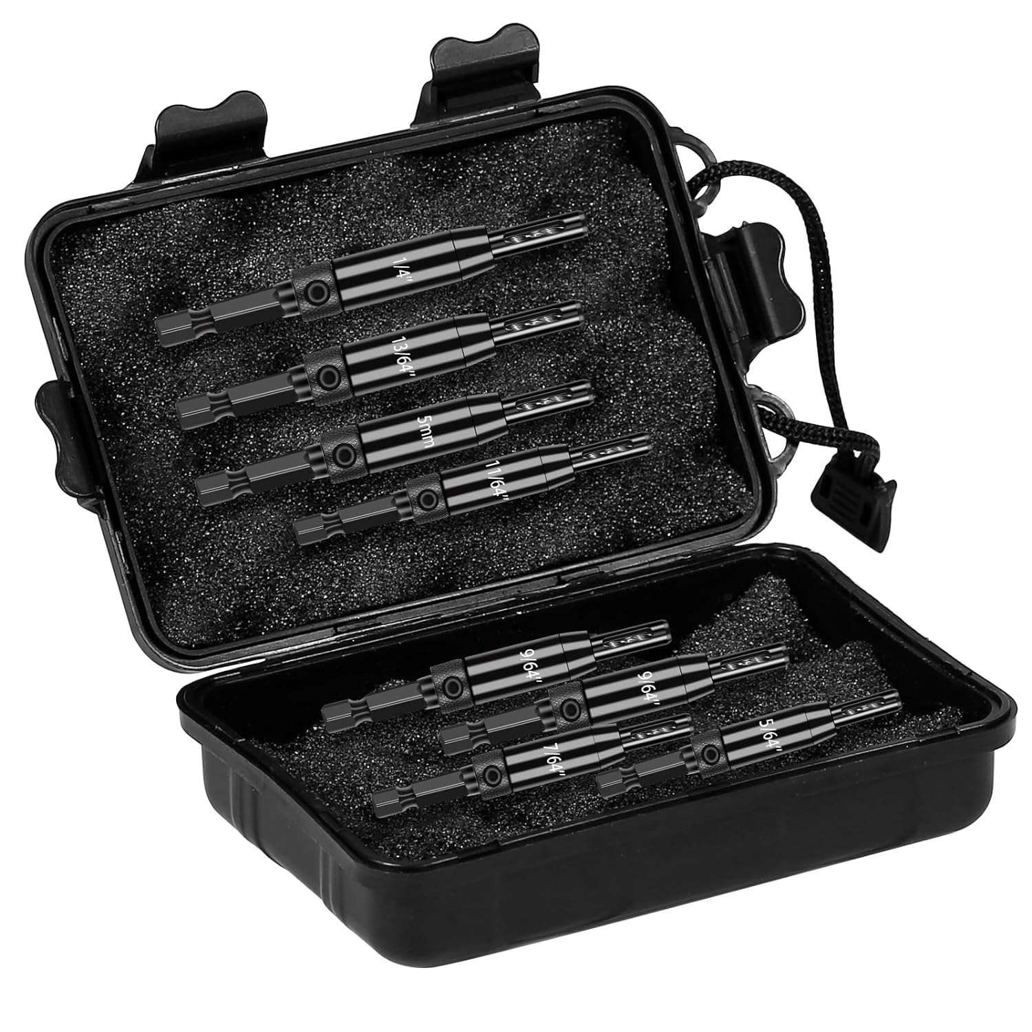 Self Centering Drill Bits Set for Hinges, Center Drill Bits VIX Bit Set with Black Plastic Storage Case for Wood Woodworking Door Window Cabinet Hinge Total 10 PCS (Black)
