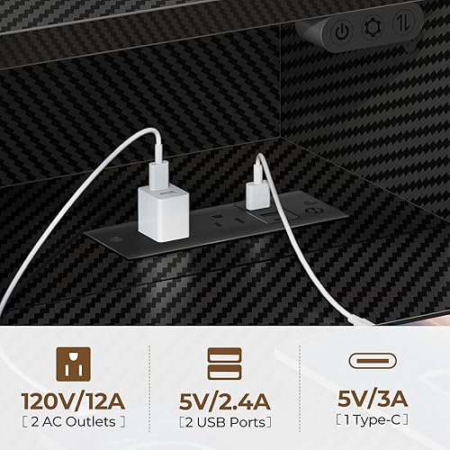 Miniatura 5 de Rolanstar Escritorio para computadora de 39 pulgadas con luces LED y tomas de corriente, escritorio de oficina en casa con estante para monitor,