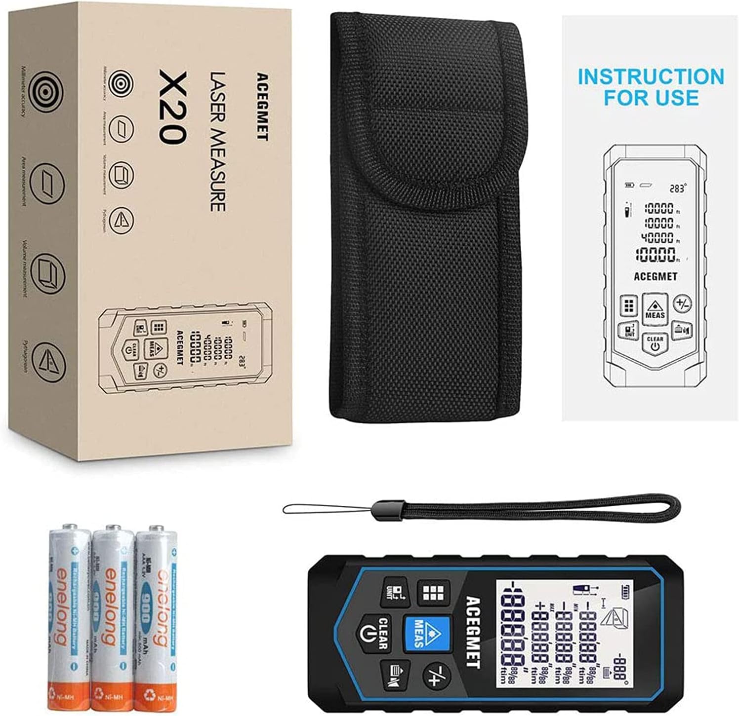 Package contents of ACEGMET X20-60m laser measure