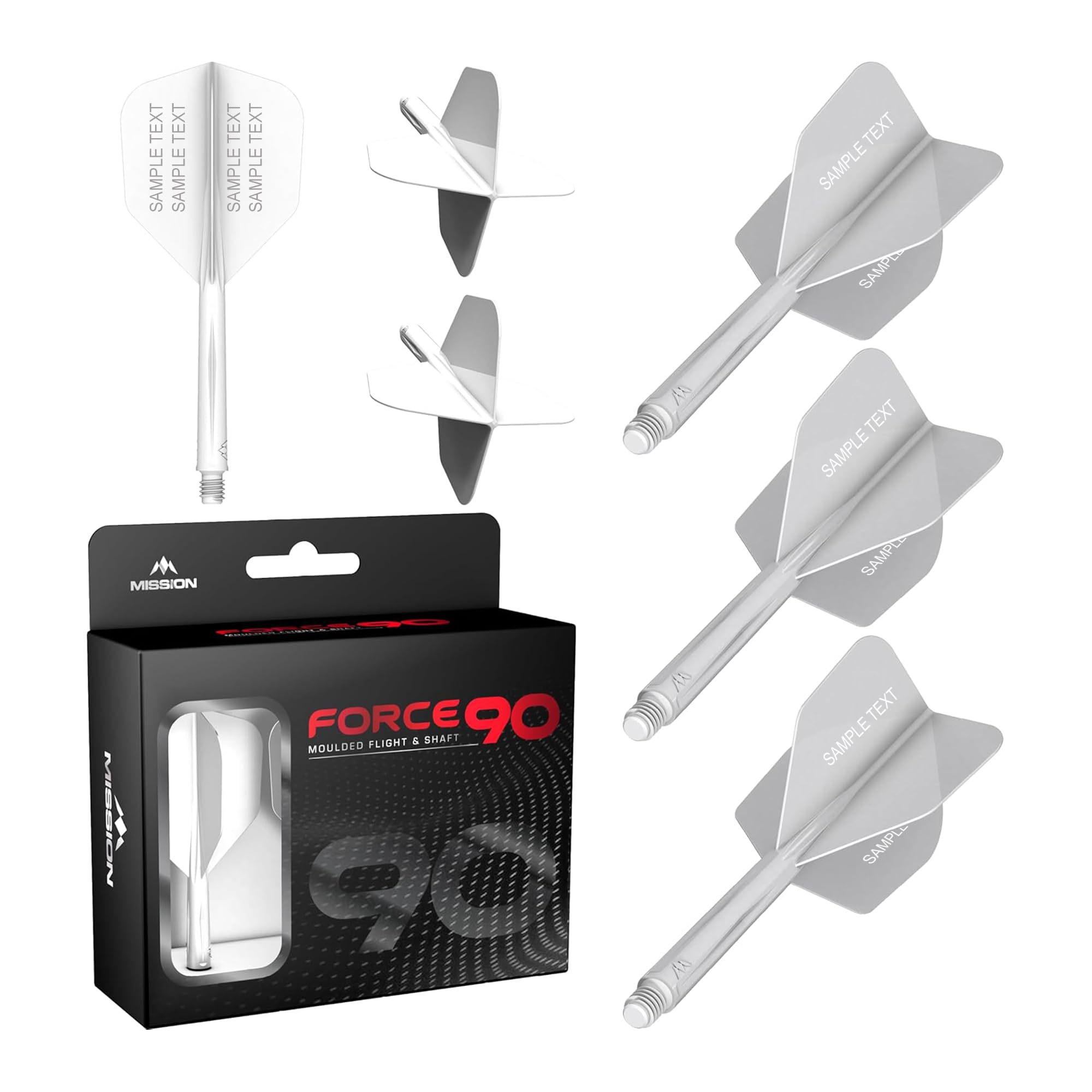 Mission Darts Force 90 | Personalised Integrated Precision Moulded Dart Flight And Shaft System, Highly Durable Combined Dart Flights And Stems | Standard No.6. (White, Medium) — image 1