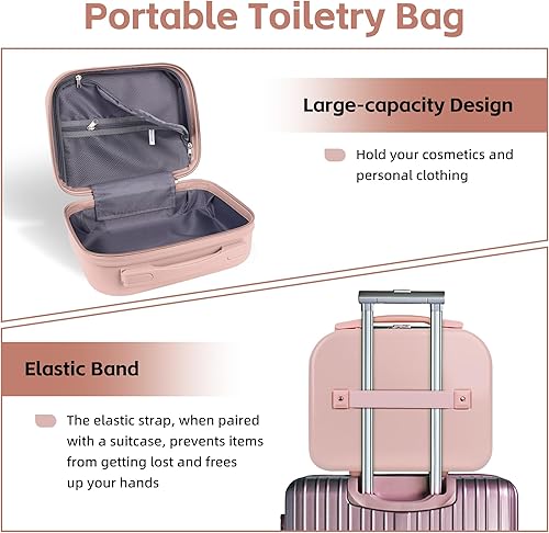Miniatura 3 de Yoanlayr Estuche de maquillaje portátil 14 pulgadas Estuche cosmético de viaje Neceser de mano Maleta de transporte, Rosado