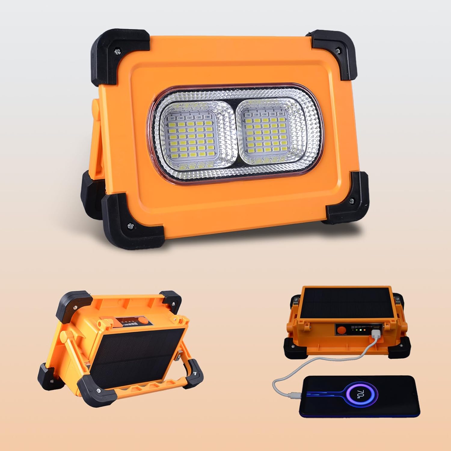 Horenom 11000mAh Portable Solar Rechargeable Work Light, 70 LED Flood Light with Magnetic Back for Camping Tent Fishing Underhood Garage Hiking Construction Mechanic Outdoor Emergency, 80w Power Bank