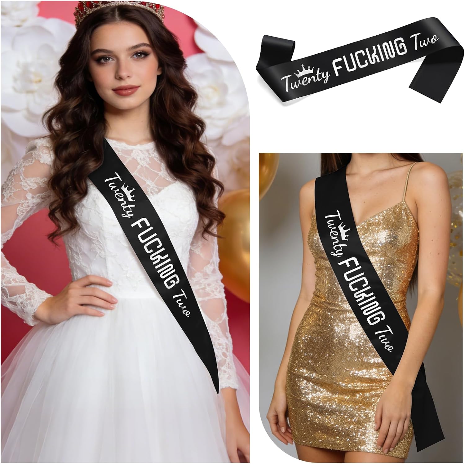 22nd Birthday Sash for Women Men Adult Girls Black Satin 22 Years Old Sash for Daughter Girlfriend Niece Friend Granddaughter Happy 22nd Birthday Party Supplies and Decoratio Black Satin Sashes