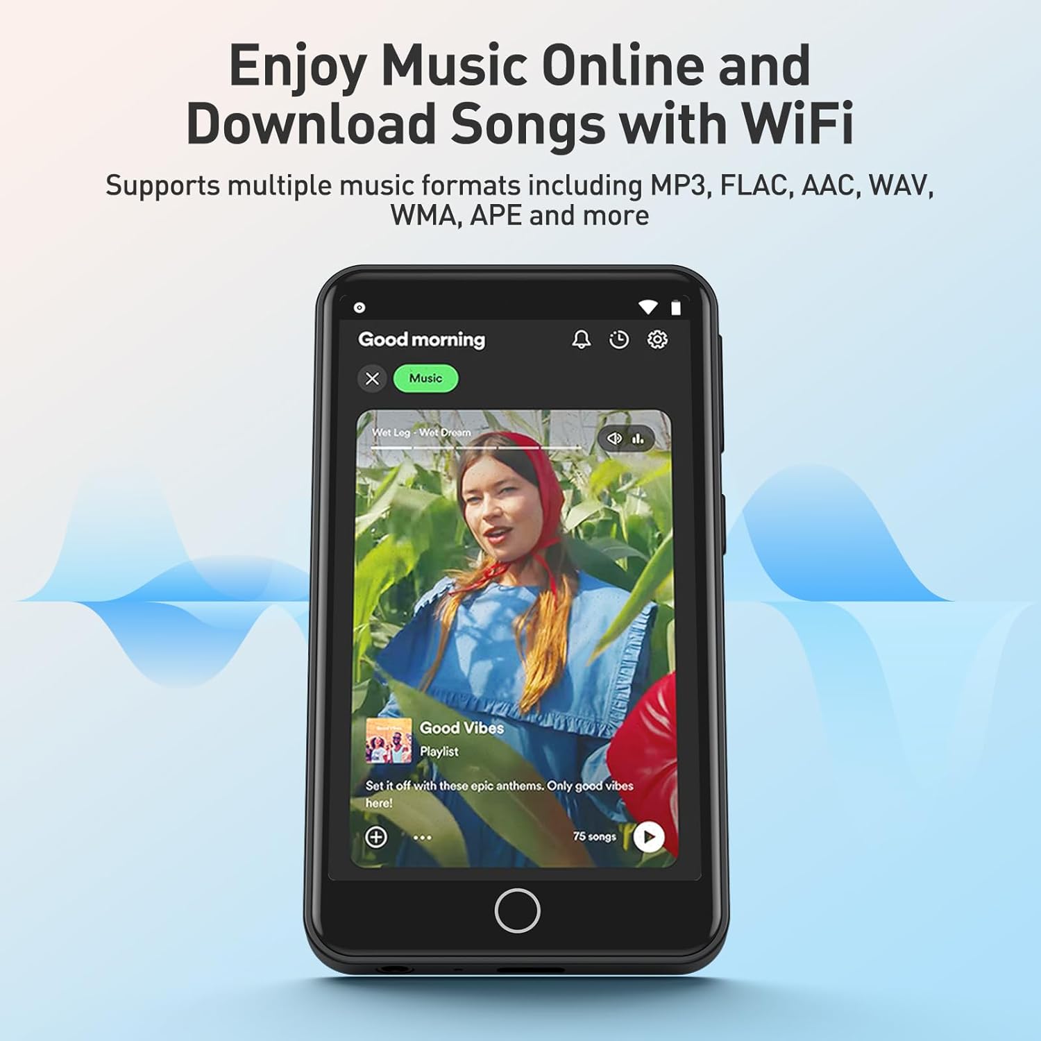 AGPTEK W1S MP3 Player with HD screen displaying video