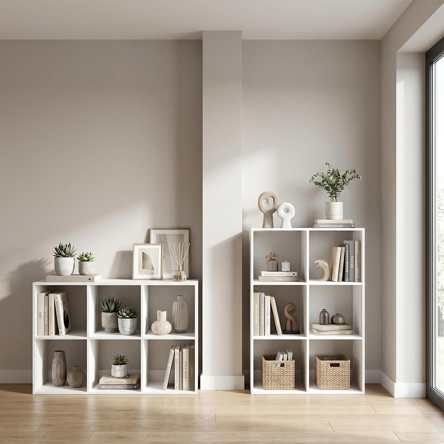 Endearing Limons【2026 Wooden 6 Cube Shelf Storage Organizer with Anti-Tipping Kits + Reversible Open Back Solid Panel Bookcase (11 x 11 Unit Cell White)