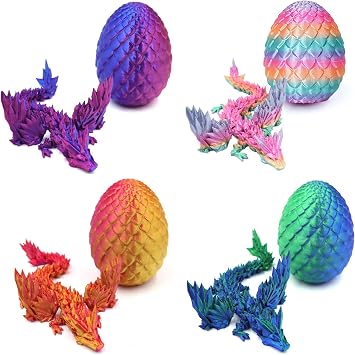 4x 3D Printed Dragon Eggs with Dragon Inside, Easter Egg Fidget Toy