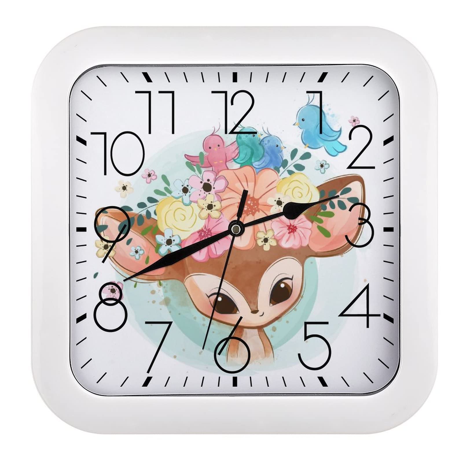 Horloge murale carrée 26x26cm style mignon oiseau et cerf