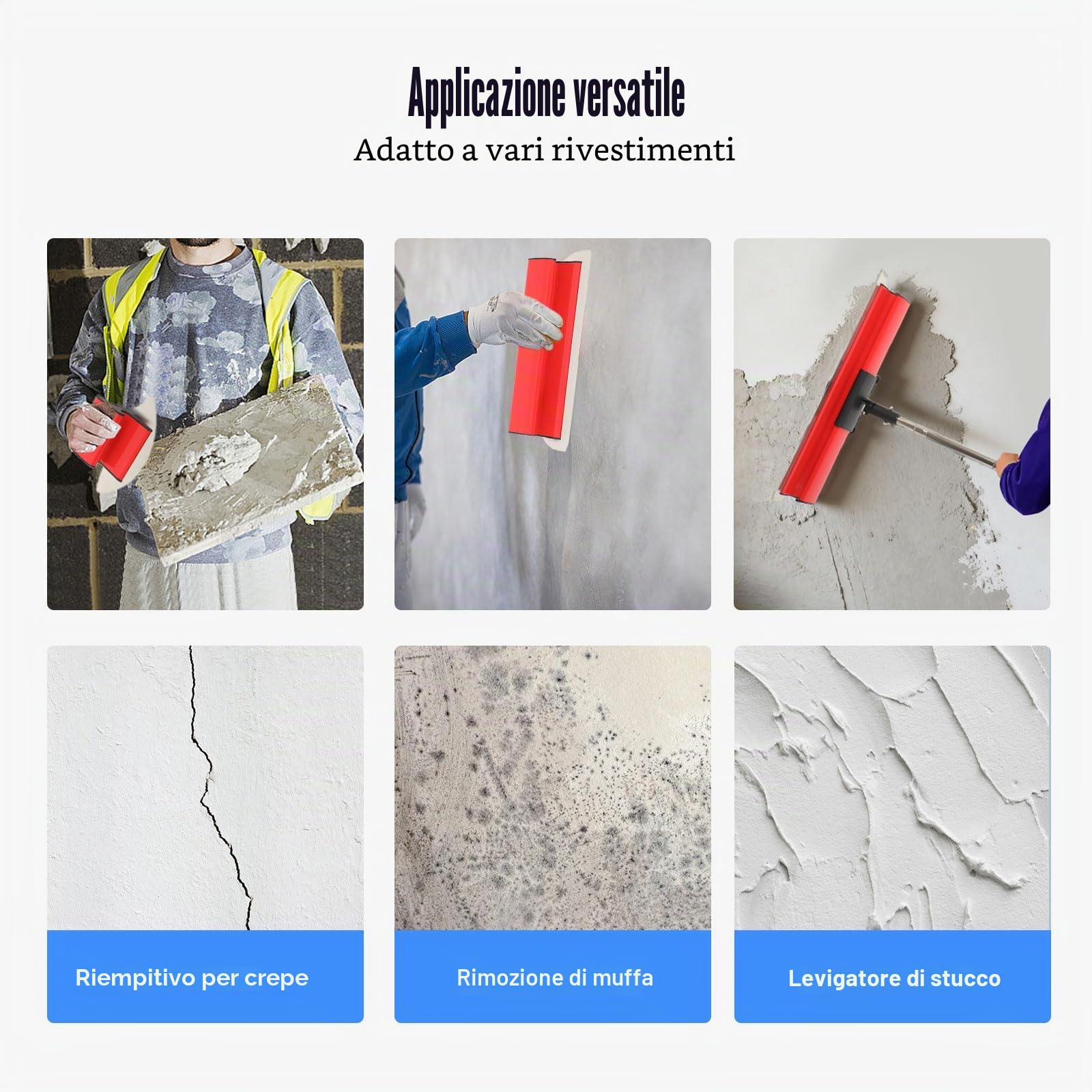 Spatola per Stucco Kit, Kit Spatole Professionali per Lisciatura, Spatola per Superfici con Maniglia di Estensione, Spatola di Finitura 25cm+40cm+60cm+80cm
