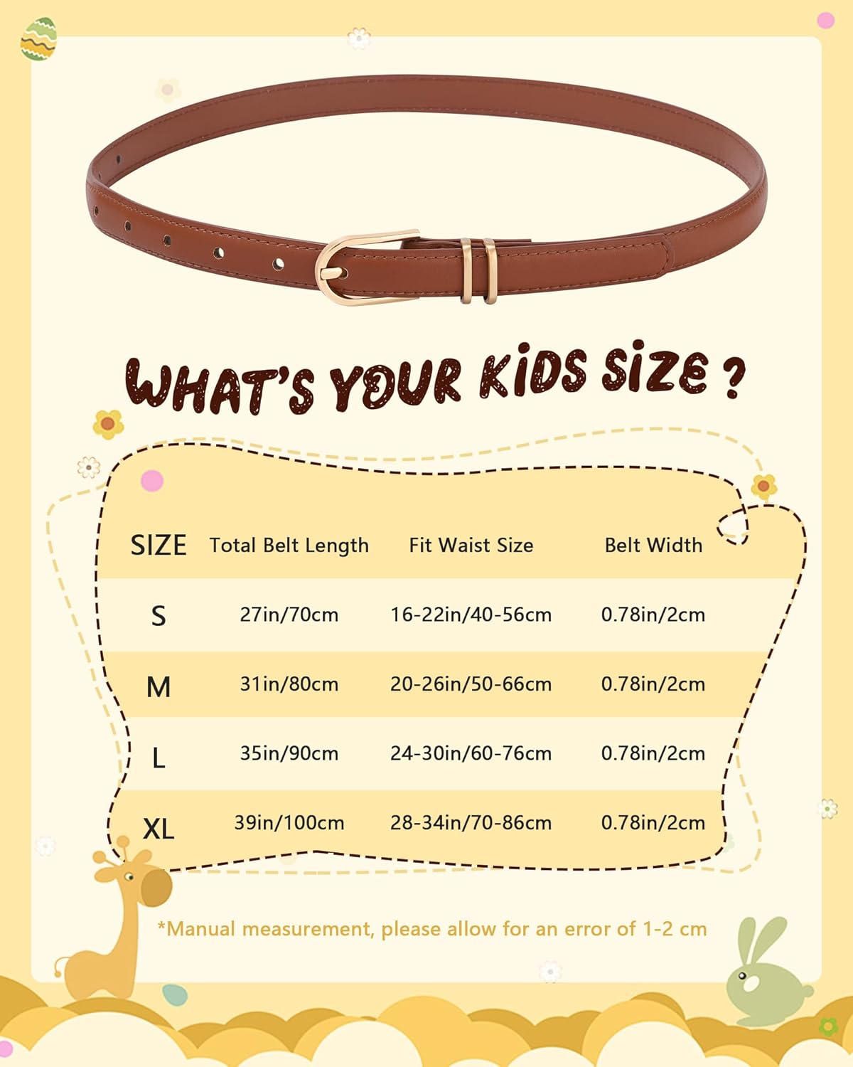 AWAYTR Kids Leather Belts for Girls - 2 Pack Toddler Girls Skinny Leather Belts for Jeans with Gold Buckle - Image 5