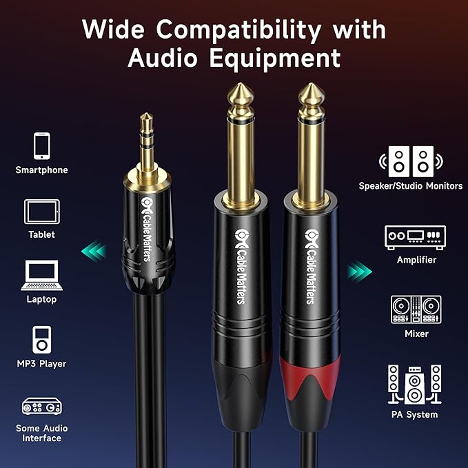 Cable Matters Cable Adaptador 3.5mm a 6.35mm Estéreo 6 pies miniatura 5