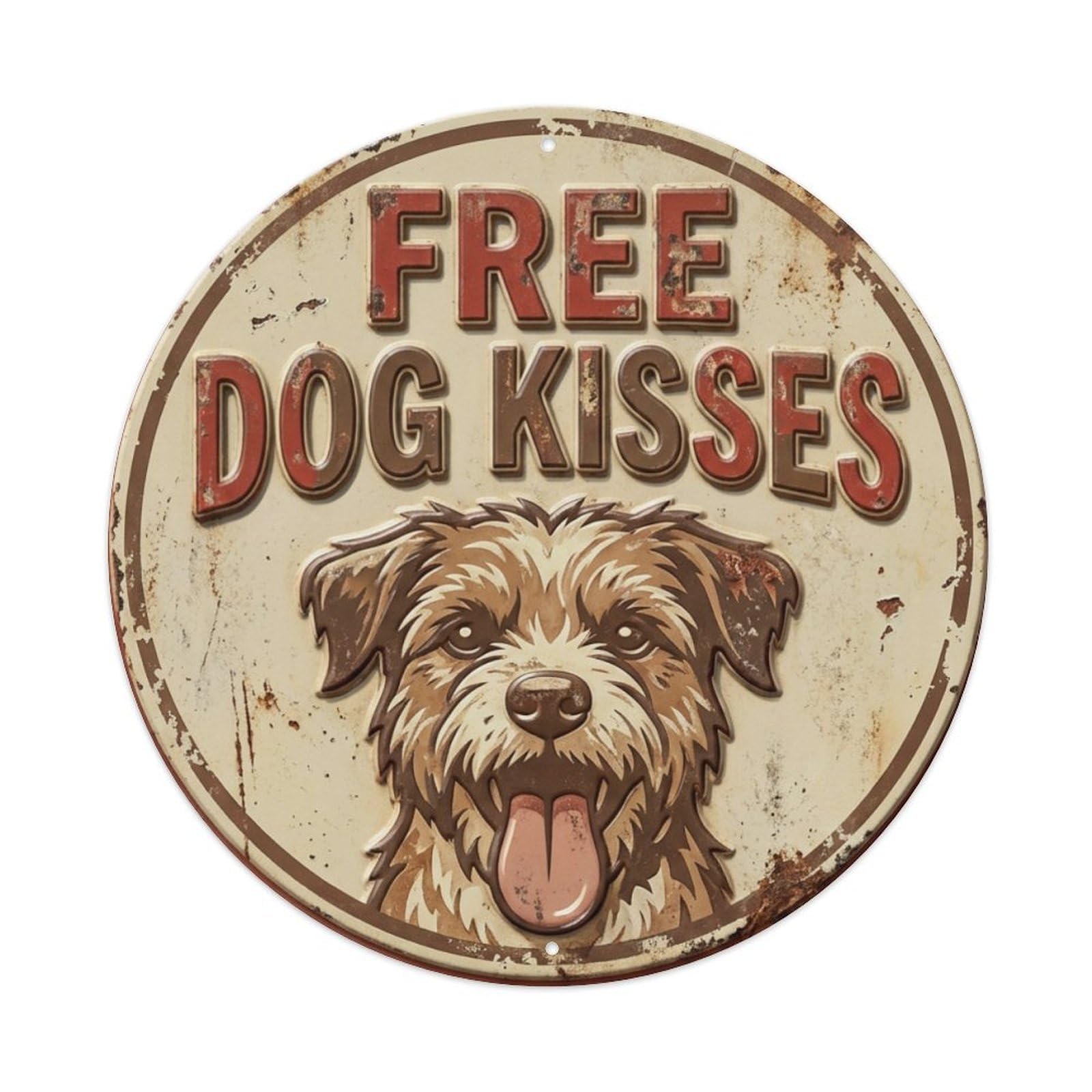 Dog Kisses Free Pawfect Metal Tin Sign Plaque Wall Decor for Cafe, Club Bar, Office, Home Garden Round Metal Poster 8x8Inch