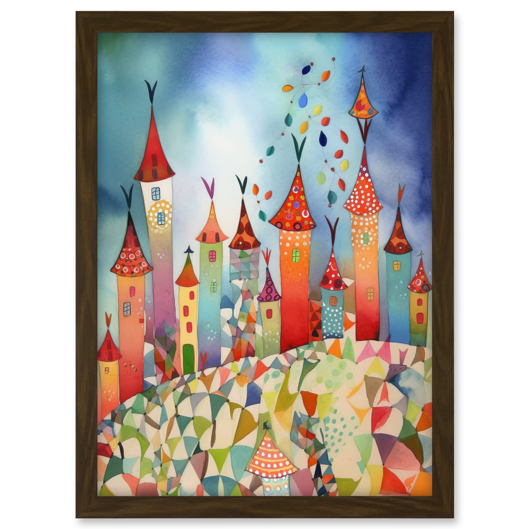 Artery8 Celebration Day Cityscape Processional Street Folk Art Watercolour Painting Artwork Framed A3 Wall Art Print