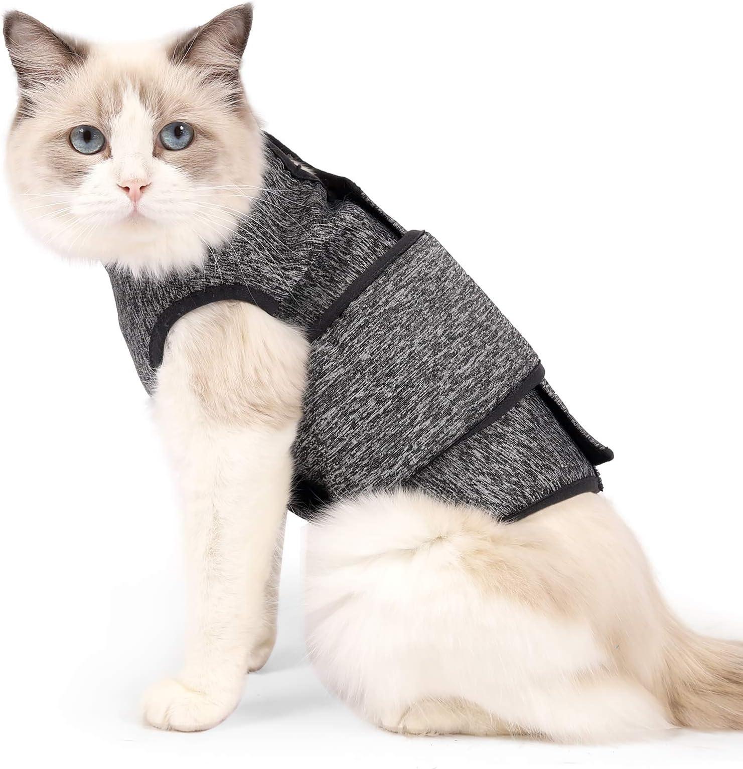 Cat Anxiety Relief Jacket Calming Vest for Cats Compression for Fireworks, Travel, Separation, Calming Anti Anxiety and Stress Relief Coat (Medium, Grey)