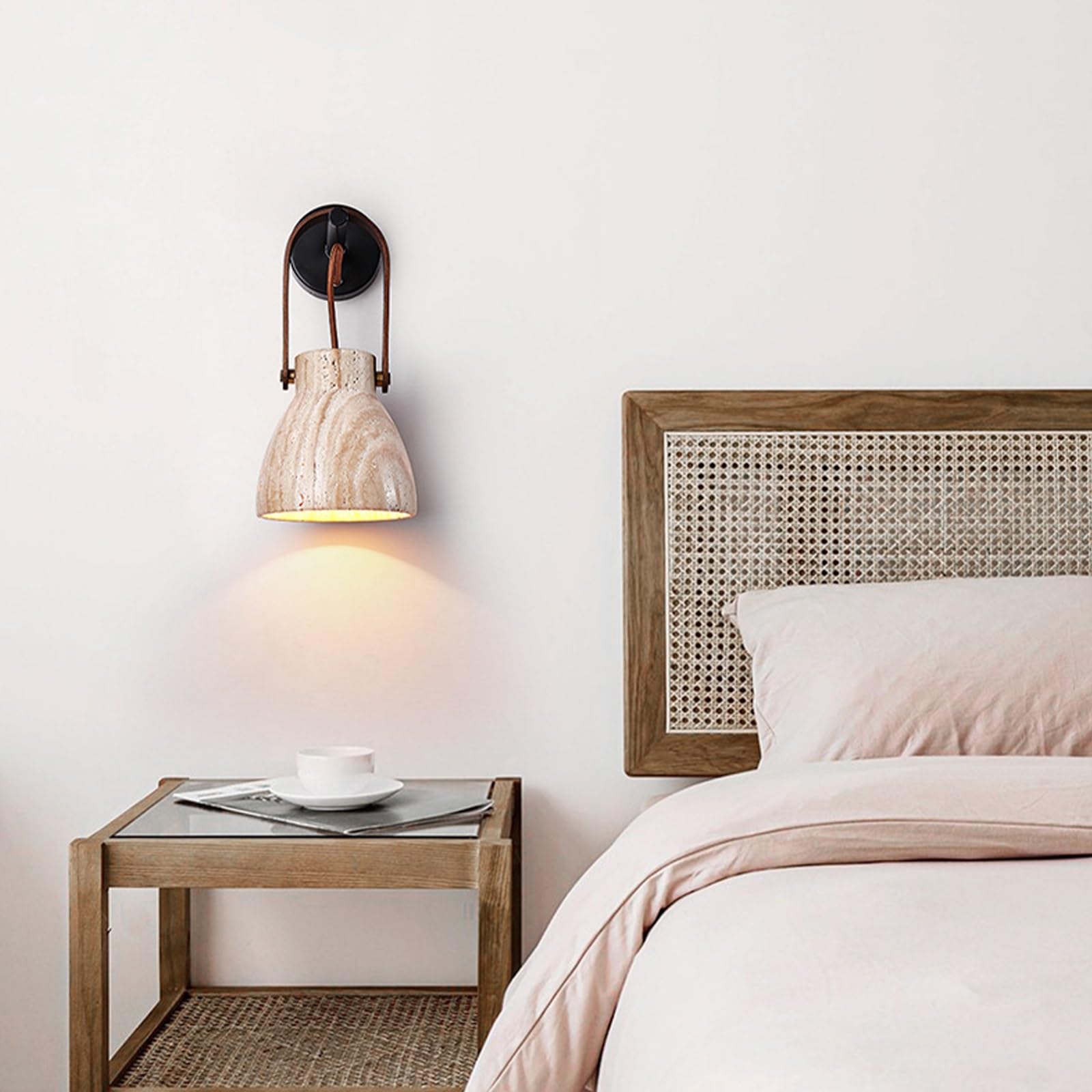 Accesorio de iluminación artística, aplique de pared de alabastro | Lámpara de pared de piedra Natural de estilo japonés, lámpara de pared de mármol Vintage de mediados de siglo(Black)