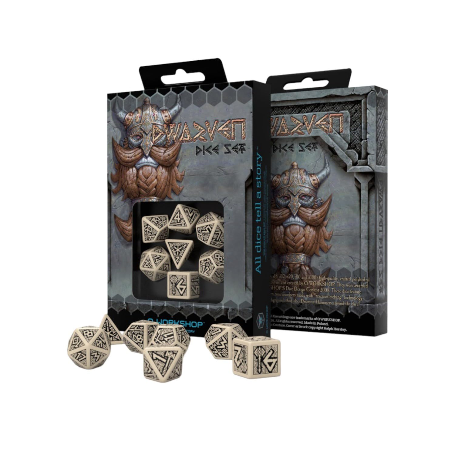 Q-Workshop Dwarven Beige & Black Dice Set, Multicoloured - Image 3