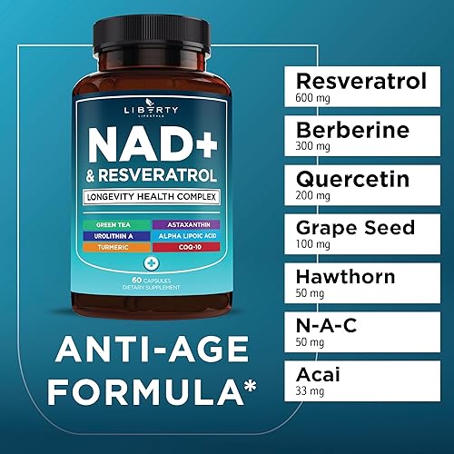 Miniatura 3 de Complejo de suplementos NAD+ - NAD+ 300 mg con astaxantina, urolitina A, resveratrol, CoQ10 y mezcla de antioxidantes - Energía celular, apoyo