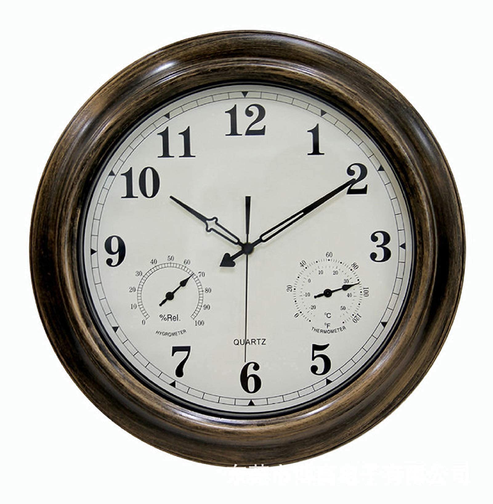 MYUYEE 18in Large Outdoor Waterproof Metal Wall Clock, Retro Garden Silent Wall Clock with Thermometer and Hygrometer, Battery Operated Outdoor Decorative Clock for Patio Bath