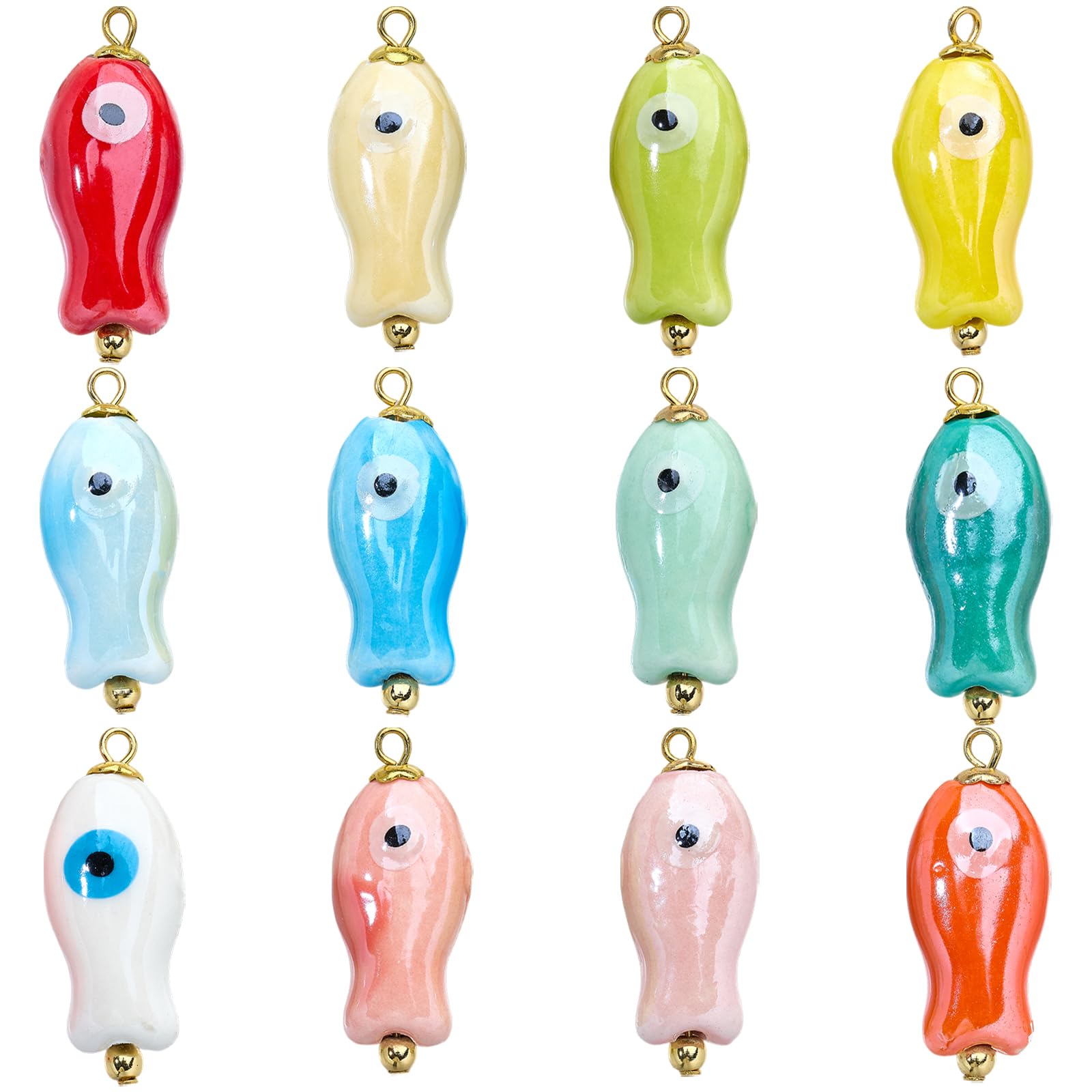 COGCHARGER Fish Ceramic Charms for Jewelry Making, 12Pcs