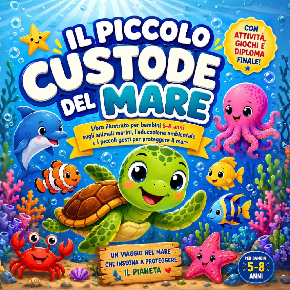 Il Piccolo Custode del Mare Libro illustrato per bambini 5-8 anni: Storia educativa per bambini sugli animali marini, l'educazione ambientale, il ... una favola a colori (Favole per bambini)
