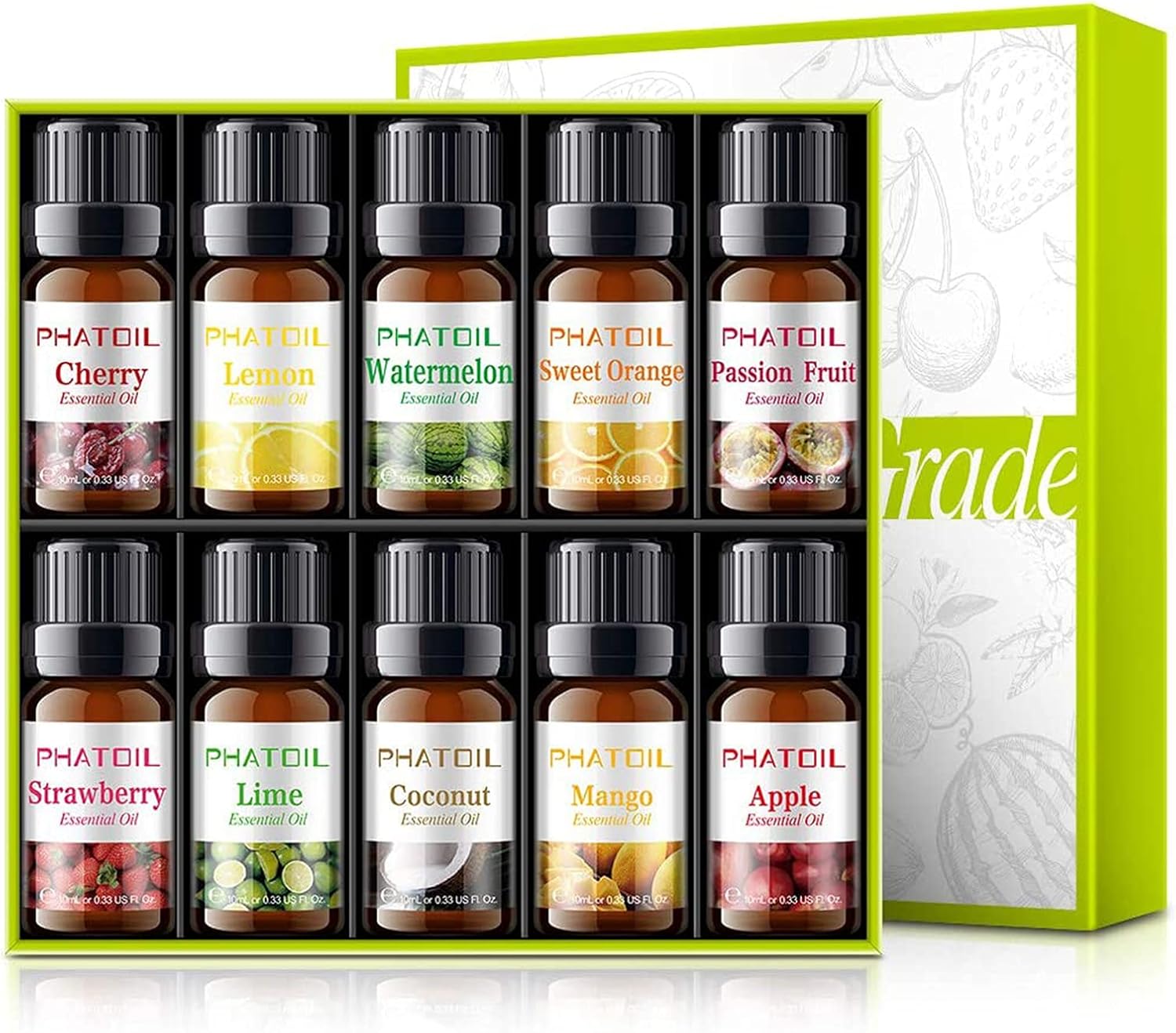 PHATOIL Fruity Fragrance Essential Oil Set 10 x 10 ml, Aromatherapy