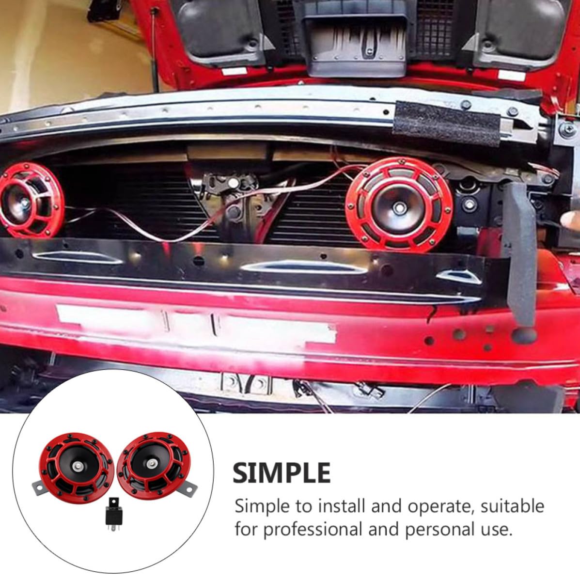 Bocinas de Coche de Aleación de Aluminio 12v con Relé, Bocina de Silbato Eléctrica Súper Fuerte, para Motocicleta y Camión, Instalación Fácil, Rojo