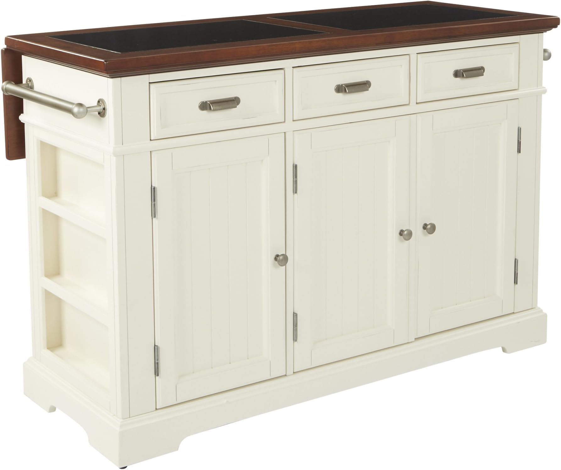 INSPIRED by Bassett Farmhouse Basics Kitchen Island with Vintage Oak Solid Hardwood Top with Inlaid Granite, Distressed White Finish