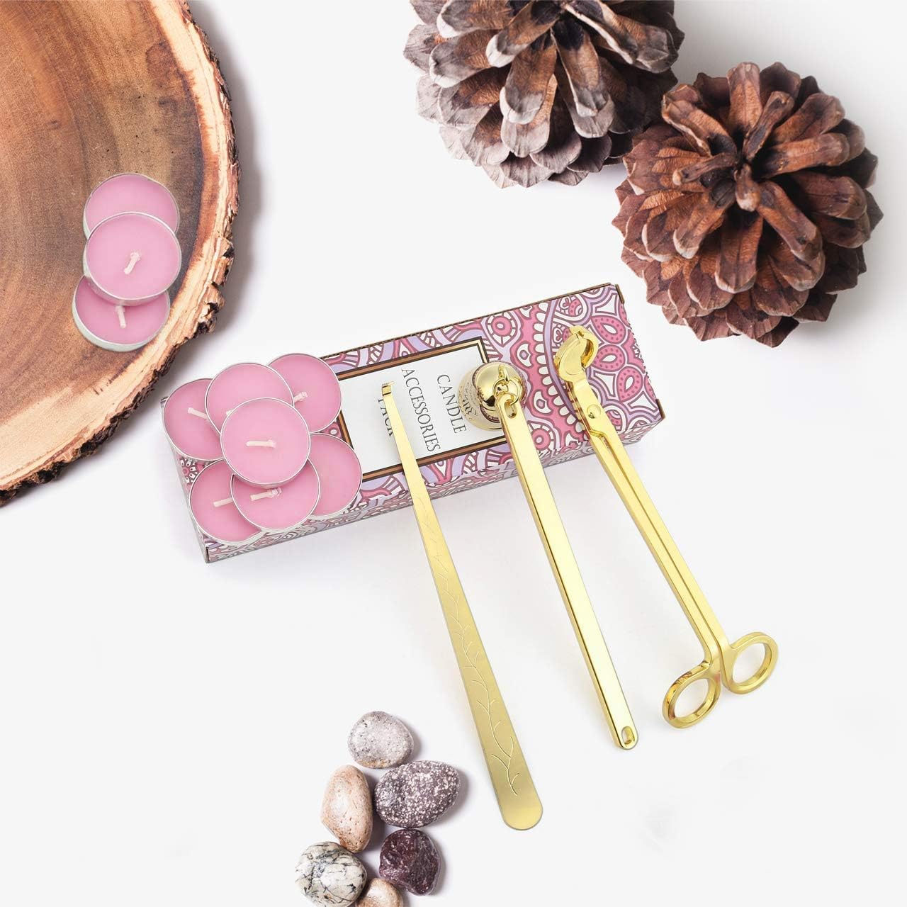 Yoption 3-in-1 Candle Accessory Set, Candle Wick Trimmer Candle Cutter, Candle Snuffer and Candle Wick Dipper with Gift Package for Candle Lover
