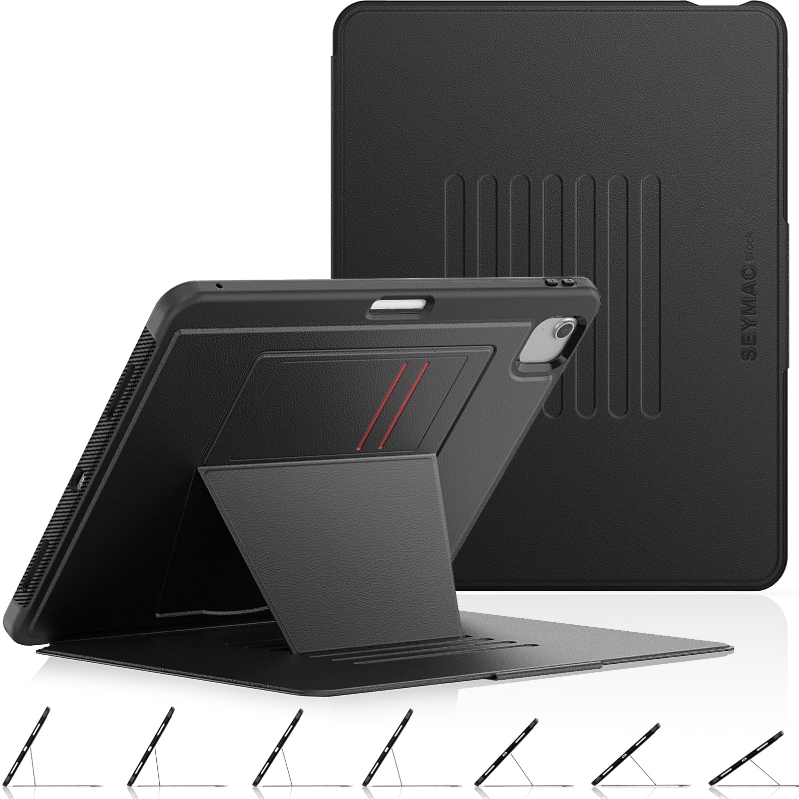 for iPad Air 13 inch Case 2025/2024 (M3/M2), Shockproof Auto Sleep/Wake Smart Cover with Pencil Holder, [Multi-angle] Magnetic Stand & Card Slot for iPad Air 13 Case, Black