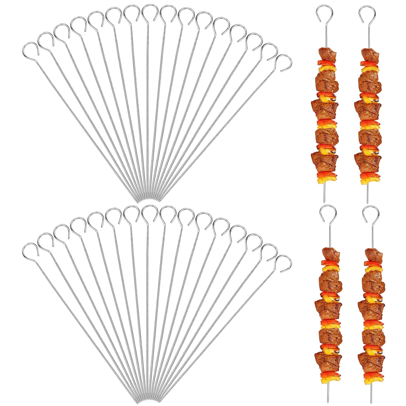 32PCS 20cm Metal BBQ Skewers Stainless Steel 7.87Inch Reusable Kebab Skewers for Air Fryer, Grilling, Oven and BBQ