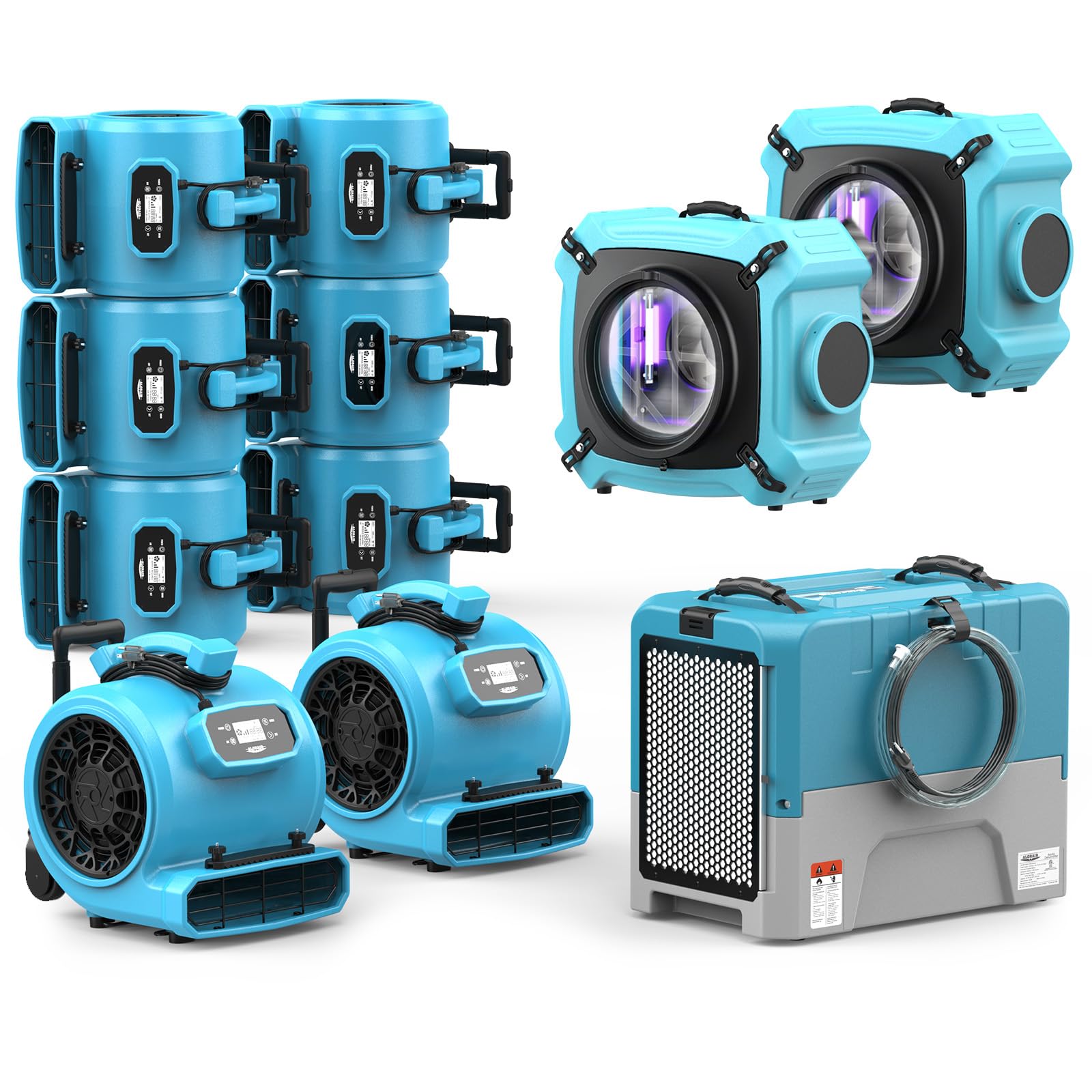 Water Damage Restoration Combo Package 8x Air Mover 2x Air Scrubber 1x Commercial Dehumidifier Ideal for Industrial by ALORAIR – Large, 180.0 pints, Blue, Model GE4000HCW Blue