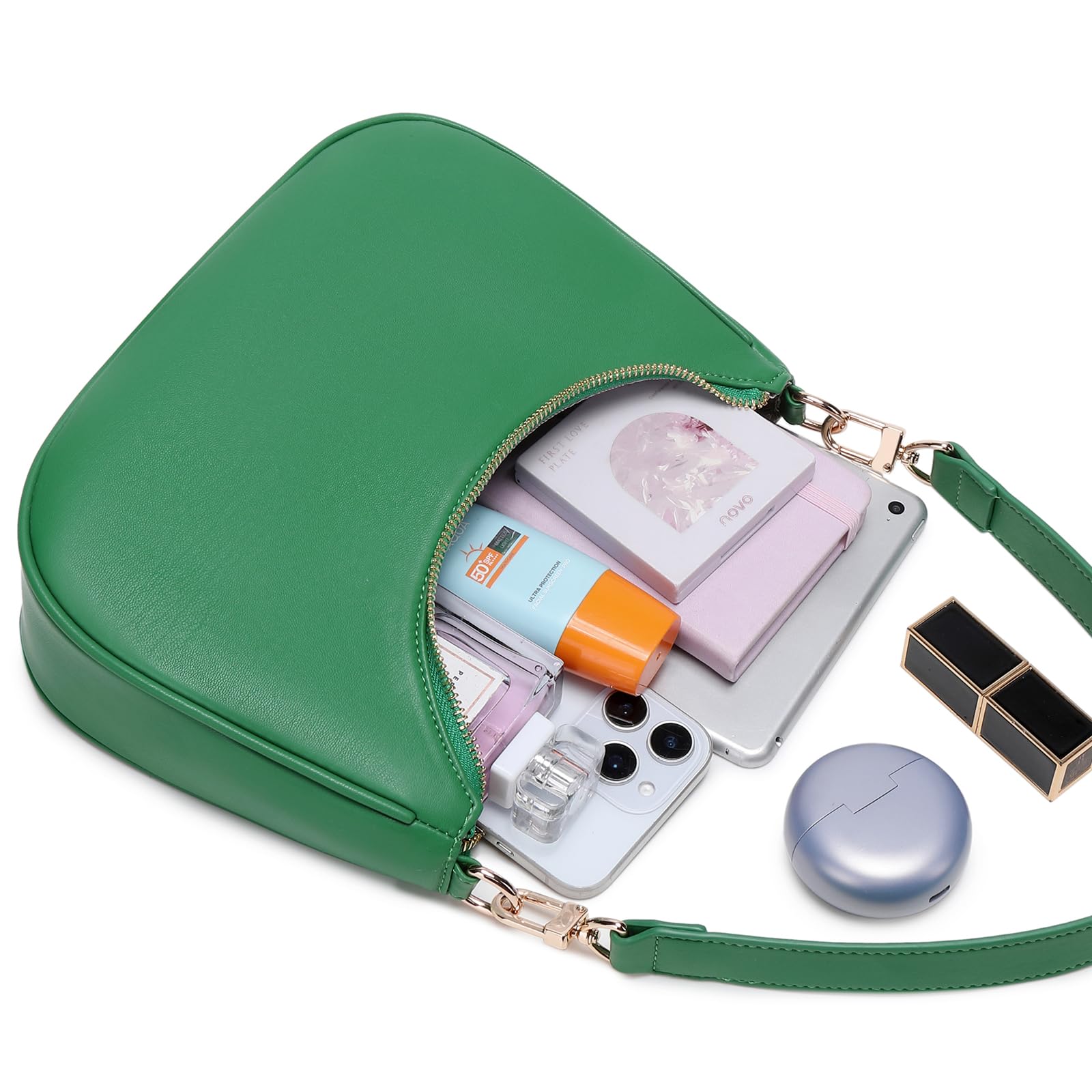 Women's Shoulder Bags Cute Hobo Purses Vintage Handbags with Zipper Lightweight Underarm for Dating Shopping Gift (Green) view 6