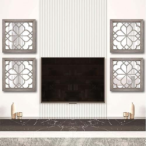 Miniatura 6 de Wocred 2 espejos cuadrados de pared magnífico espejo rústico de granja espejo de entrada de color madera de granero para renovación de baño