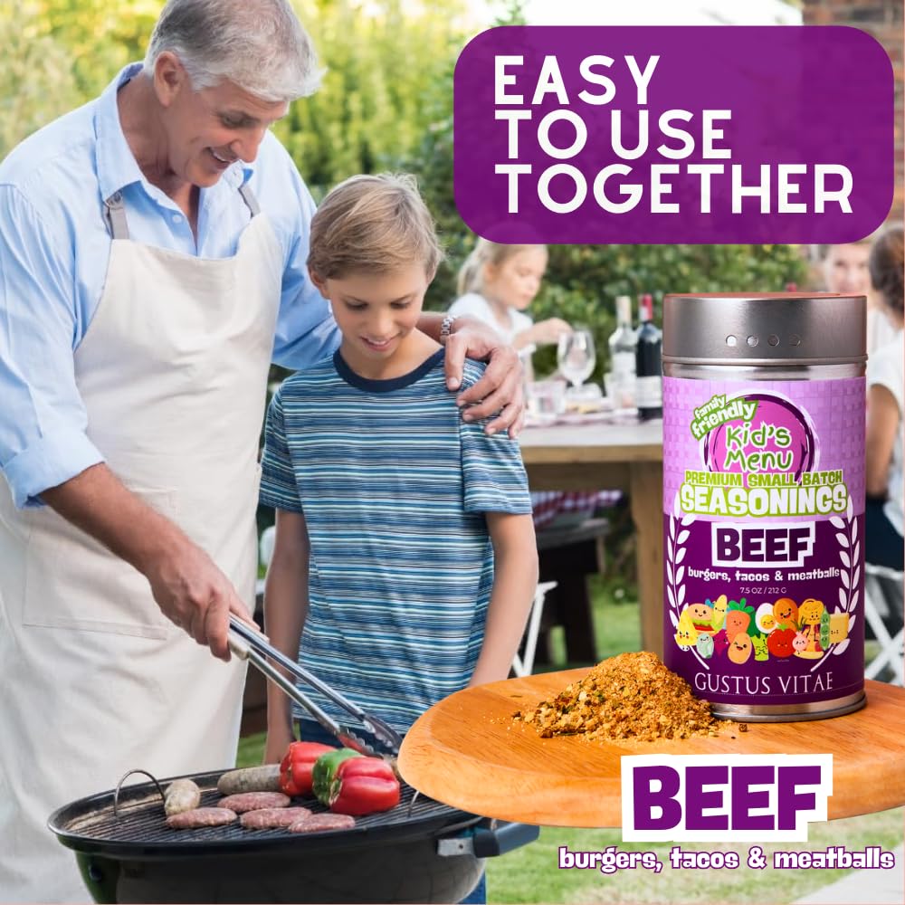 Kid’s Menu: Beef - Burgers, Tacos & Meatballs Seasoning | Hand Made Seasoning | All Natural Spice Blend | No MSG | Lower Sodium | Non GMO | Fun, Savory, Mild Flavor Spice Mix | Picky Eater Approved | Great for Ages 3–11 | Quick & Easy | Family Friendly | Not Spicy | Small Batch | Made in USA | Gustus Vitae - Image 6