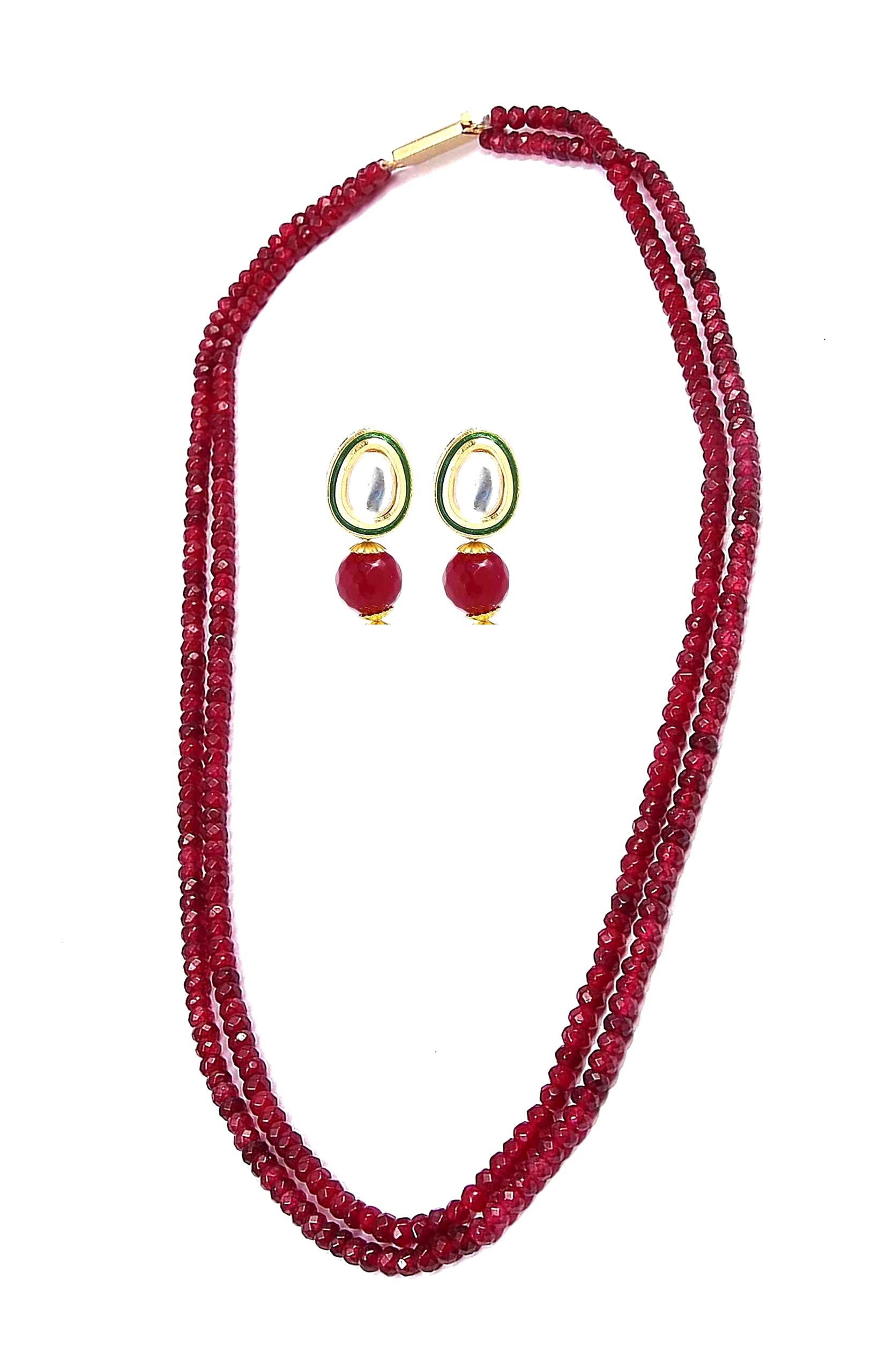 PANAASHE-RAJASTHANI 4Mm Ruby Crystal 2 Layer Mala With Ac Kundan Studd Earring - Womens (B0B7DZ98CH) Amazon Price History, Amazon Price Tracker