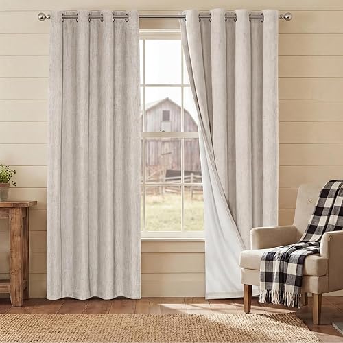 Miniatura 48 de PrinceDeco Cortinas 100% opacas, mezcla de lino natural, 84 pulgadas de largo, oscurecimiento de la habitación, cortinas opacas sólidas para sala de