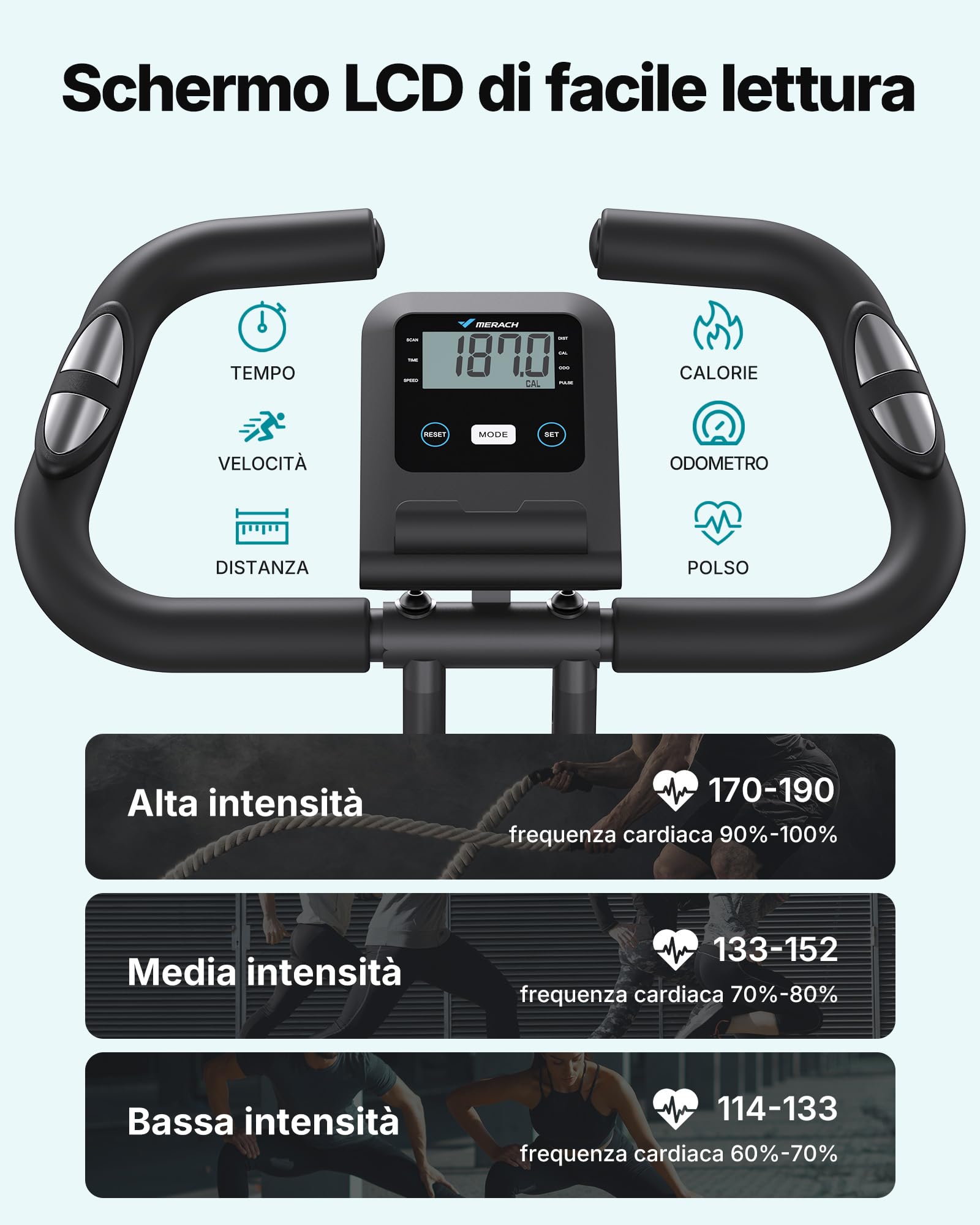 MERACH Cyclette Pieghevole 4 in 1, Ciclette Bike con Monitor LCD e Misurazione Manuale Delle Pulsazioni, Cyclette Magnetiche con Comodo Cuscino del Sedile, per la Casa, Salvaspazio