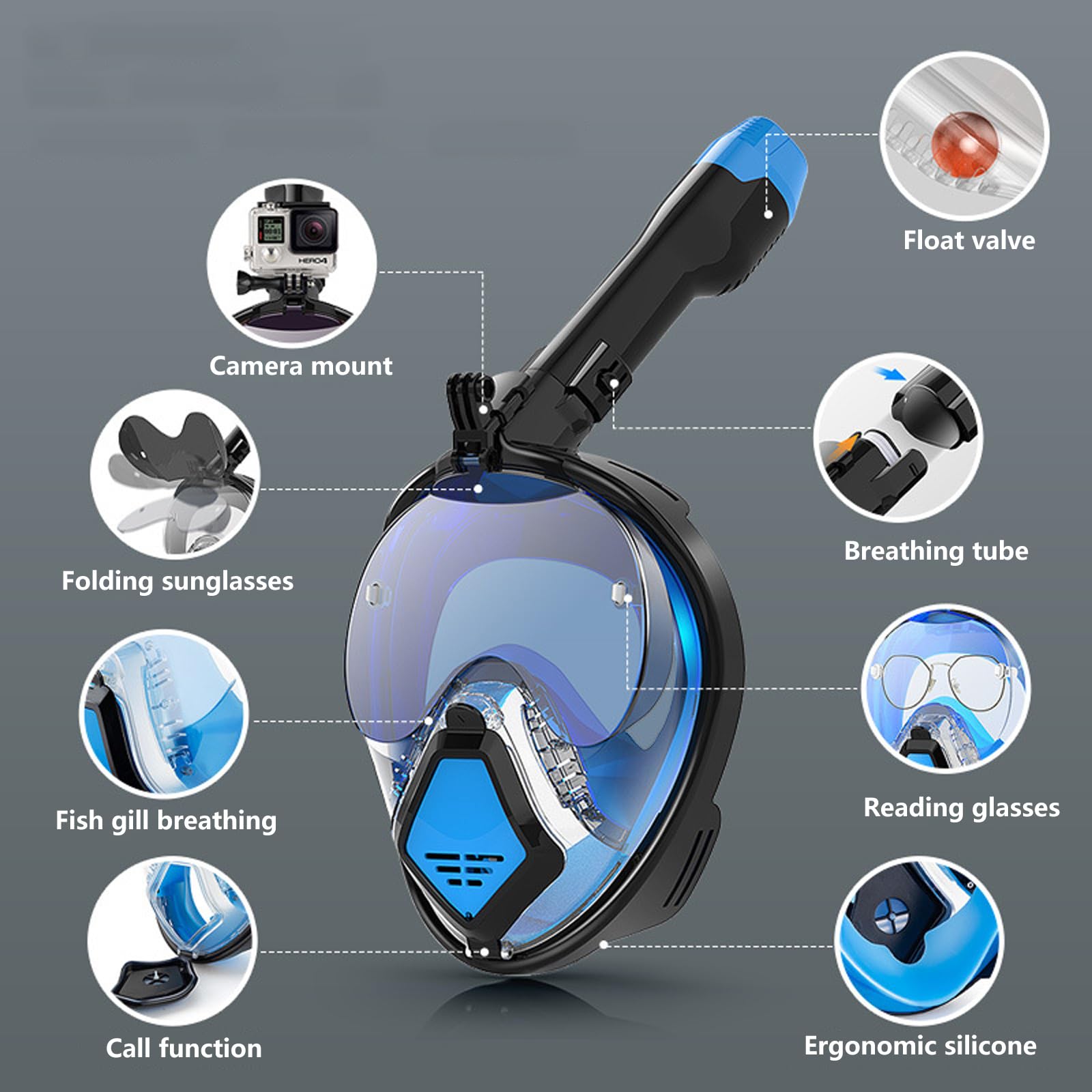 Máscara de buceo profesional de buceo, dispositivos subacuáticos, esnórquel de cara completa, esnórquel para hombres y mujeres, gafas antivaho duraderas para equipos de natación para adultos