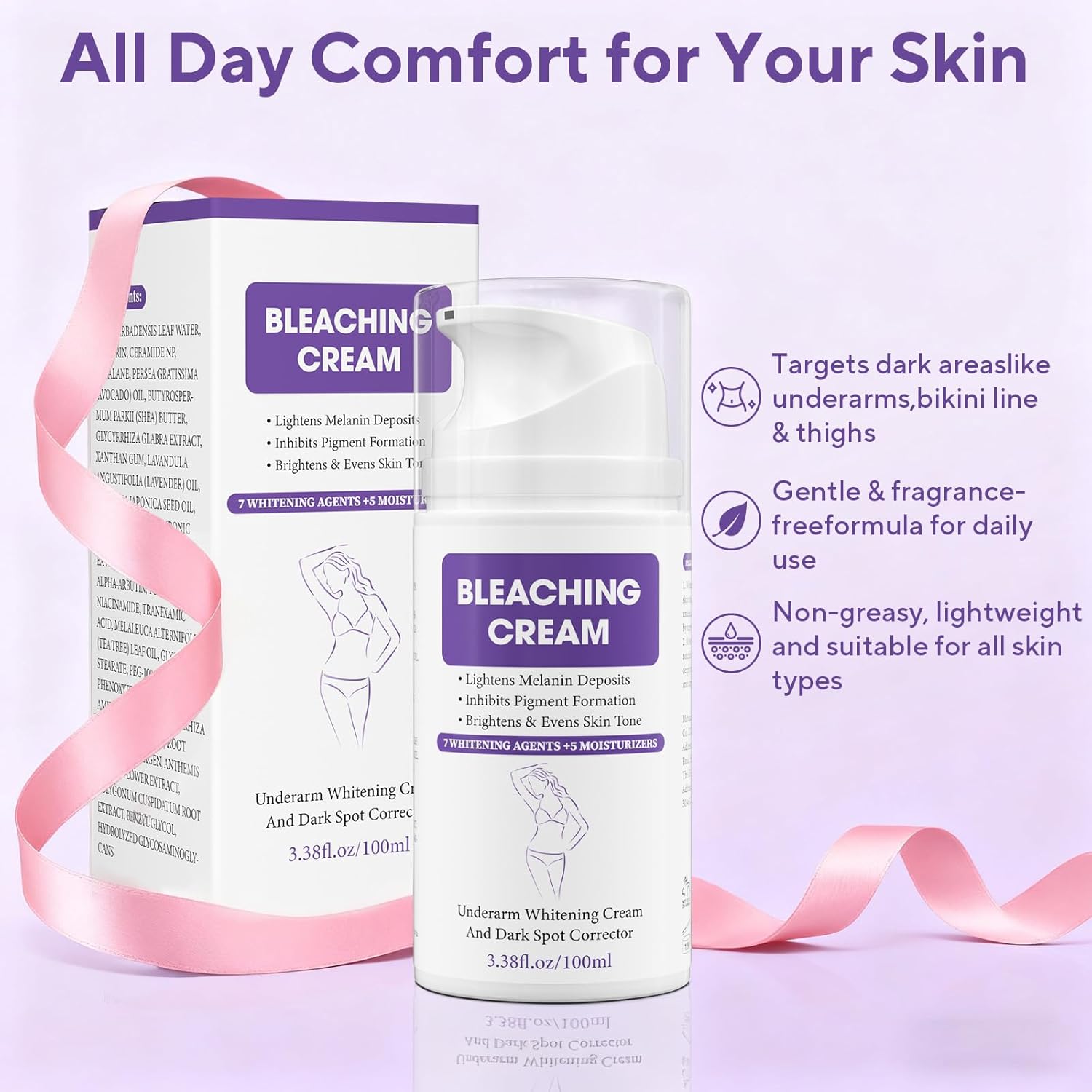 Skin Bleaching Cream, Dark Spot Remover for Face and Body, Hyperpigmentation Relief, Skin Lightening Cream with Vitamin C for Intimate Areas, Underarms, Knees, Elbows & Bikini Line, 3.38fl.oz - Image 4