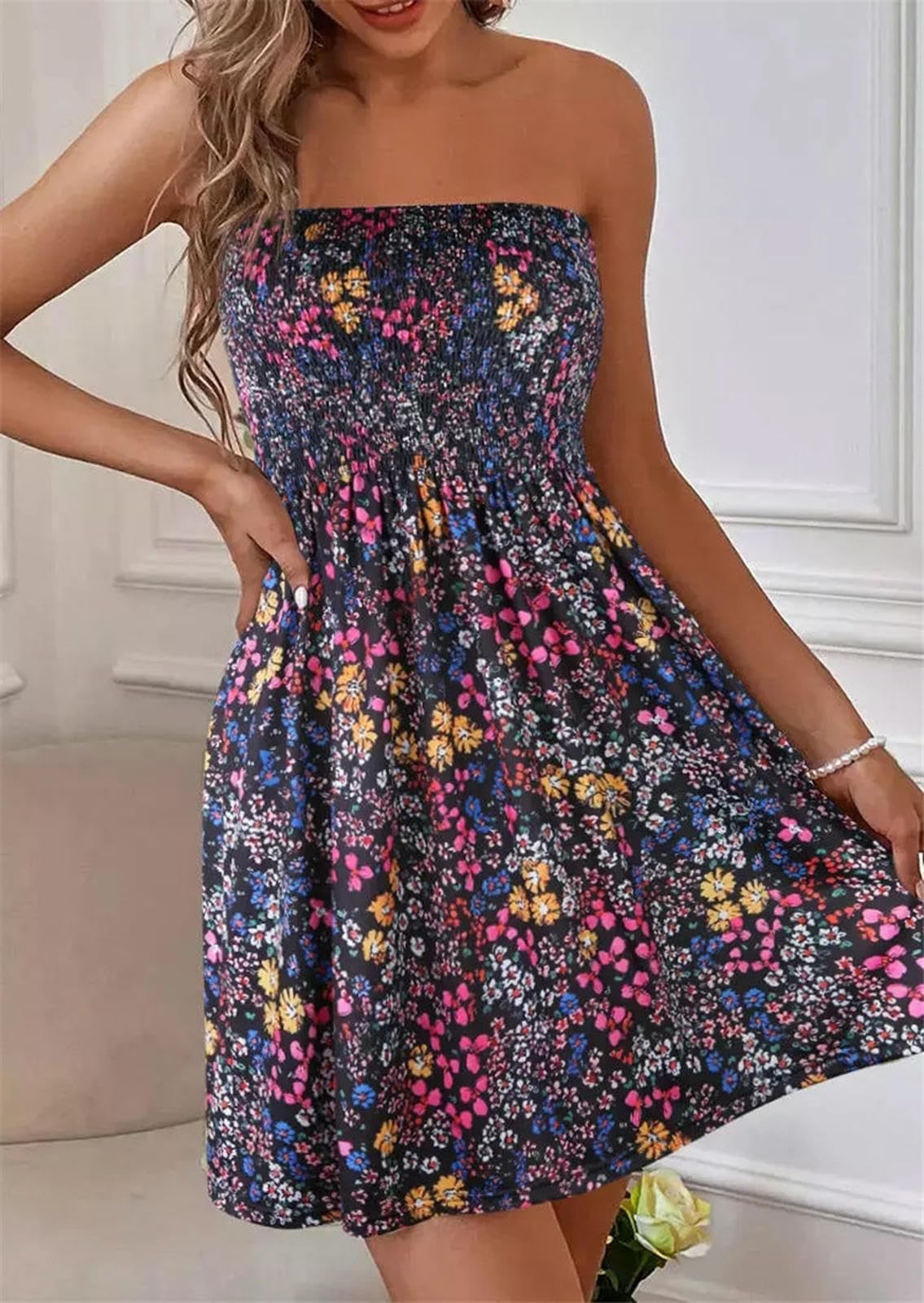 Letnie sukienki dla kobiet damska sukienka bez ramiączek kwiatowa styl boho wakacje