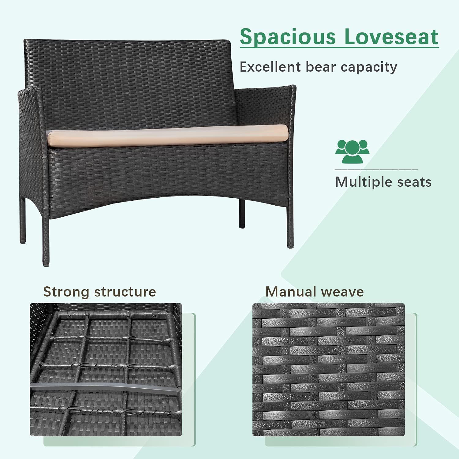 Nеw Arrіvаlѕ Greesum GS-4RCS0BG 4 Pieces Patio Outdoor Rattan Furniture Sets, Black and Beige Exсluѕіvе Sресіаl Greesum GS-4RCS0BG 4 Pieces Patio Outdoor Rattan Furniture Sets, Black and Beige