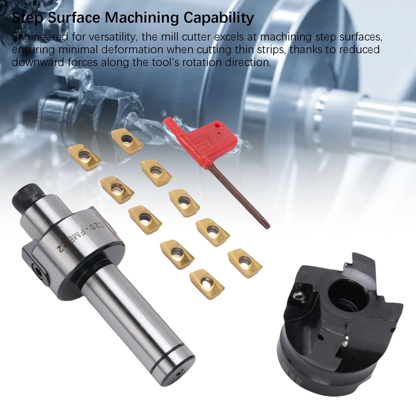 Jeu de fraises à surfacer 400R 50 22 4T, fraiseuse à 4 CNC, adaptée au meulage étagé/surface, comprenant 10 inserts en carbure APMT1604