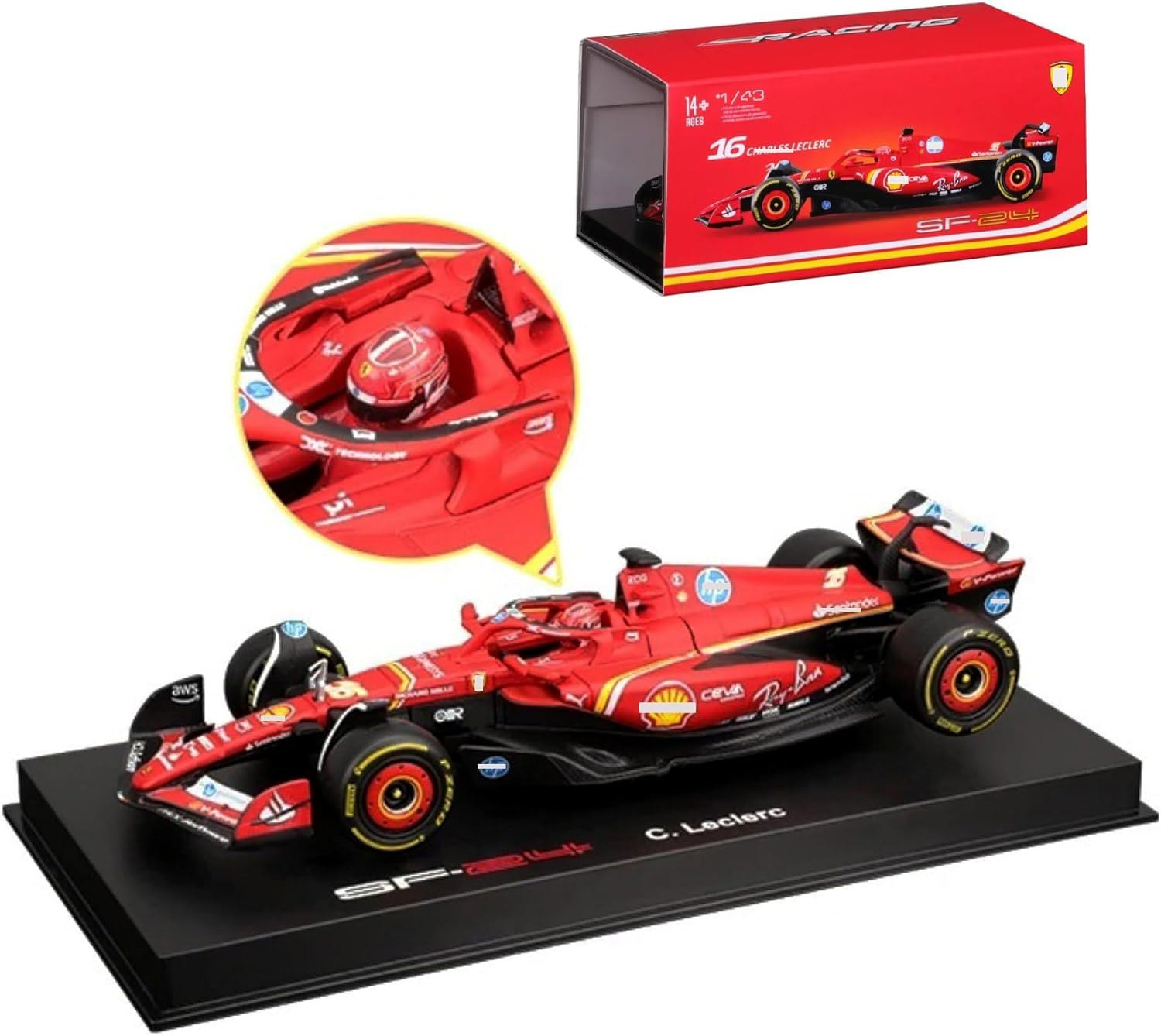HTLNUZD New Bbuago 2024 1/43 F1 SF24#16 Alloy Racing Car Leclerc for Ferari Die cast Model Car Formula Collection (Acrylic Packaging)
