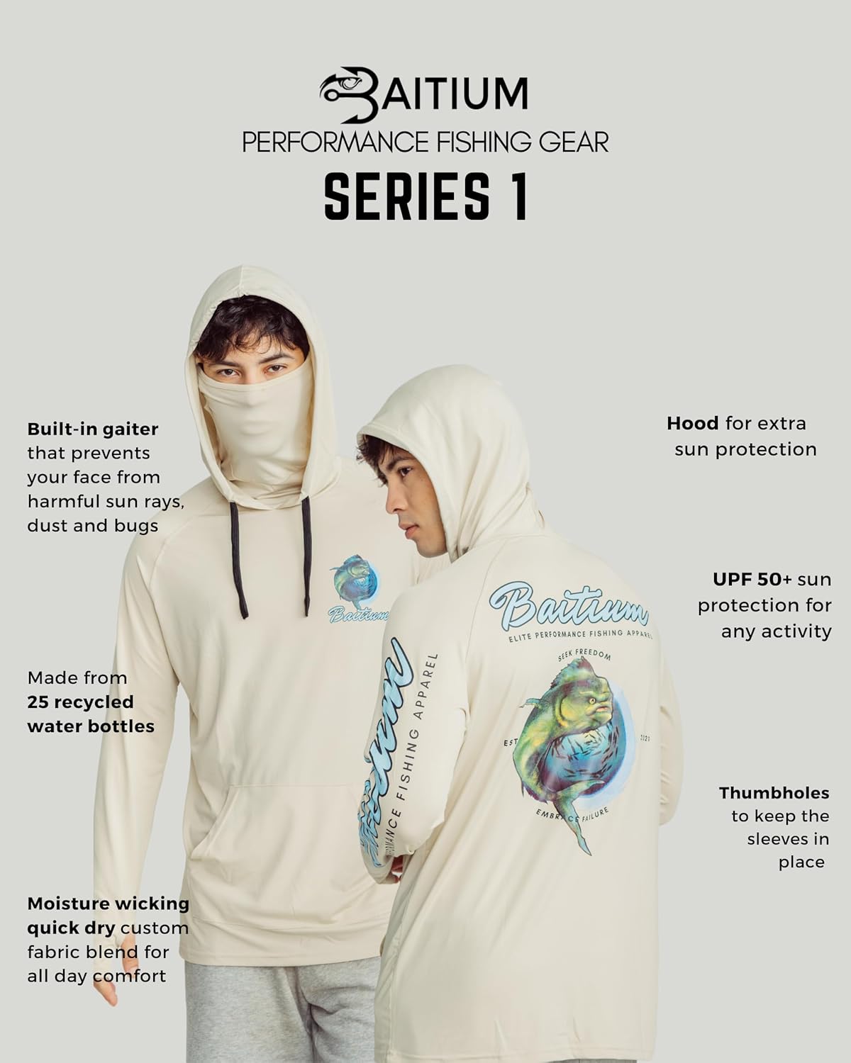 Fishing Shirts for Men,UPF50 Hooded Long Sleeve with Gaiter, Sun Protection Dry Fit Apparel, Face Mask, Fishing Clothes - Image 4