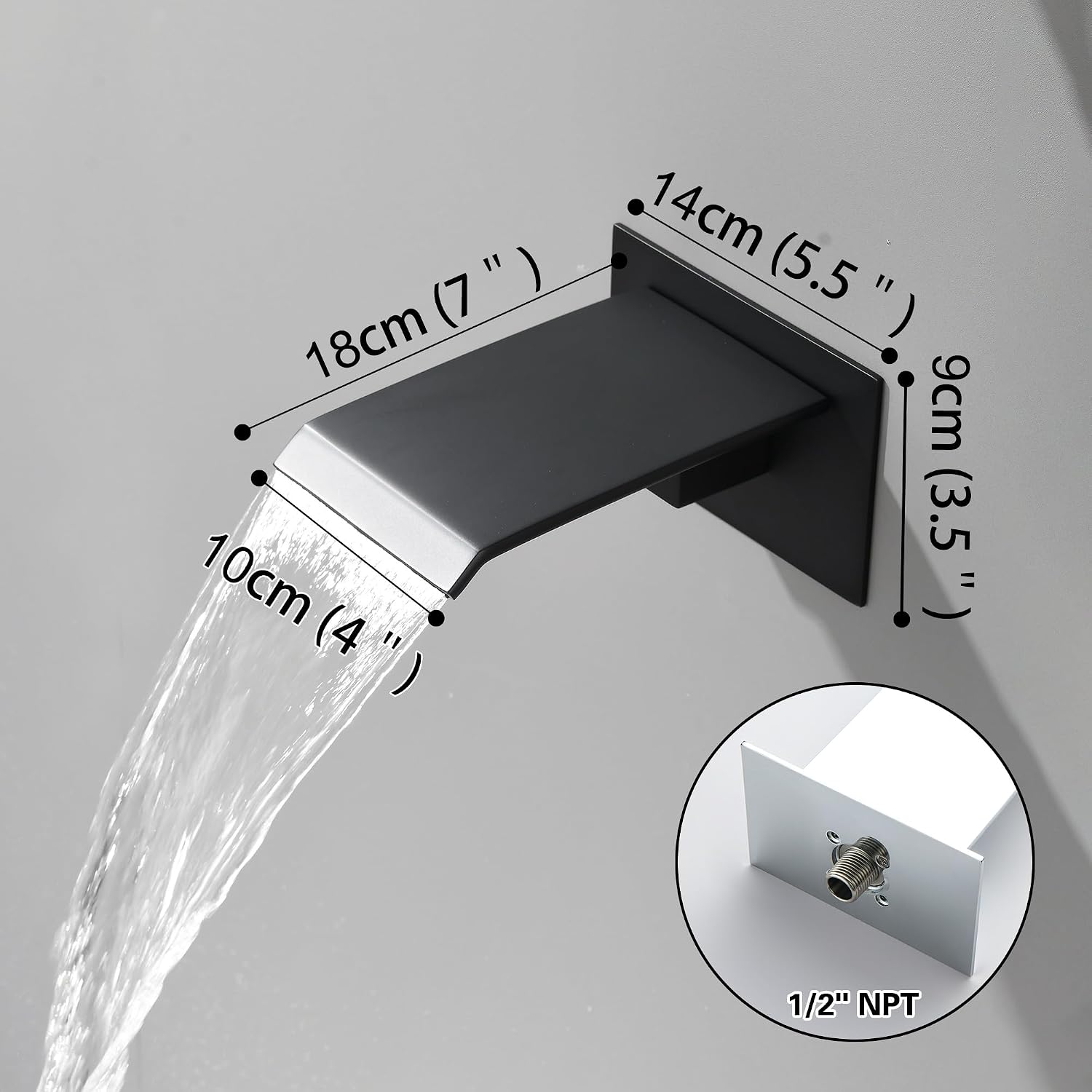 Waterfall Tub Faucet, Matte Black 304 Stainless Steel, Wall Mount, 4 Inch Bath Tub Spout, Fast Filling, Easy Installation