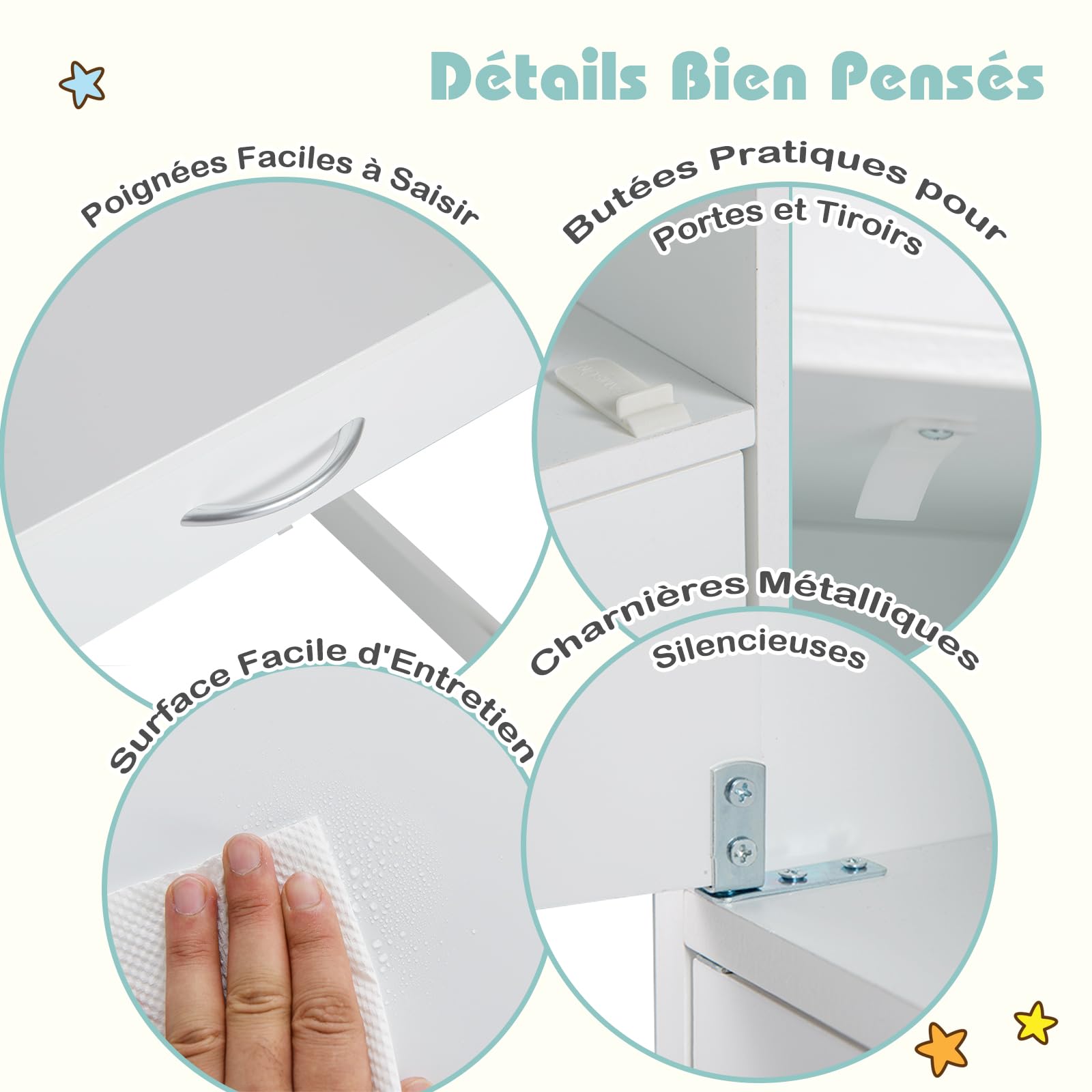 GOPLUS Bureau Enfant Fille Garçon, Table Enfant avec Chaise pour Dessiner, Lire, Bureau avec Rangement 1 Tiroir 2 Armoires, Table d'Étude en Bois pour Chambre, Maternelle (Blanc)