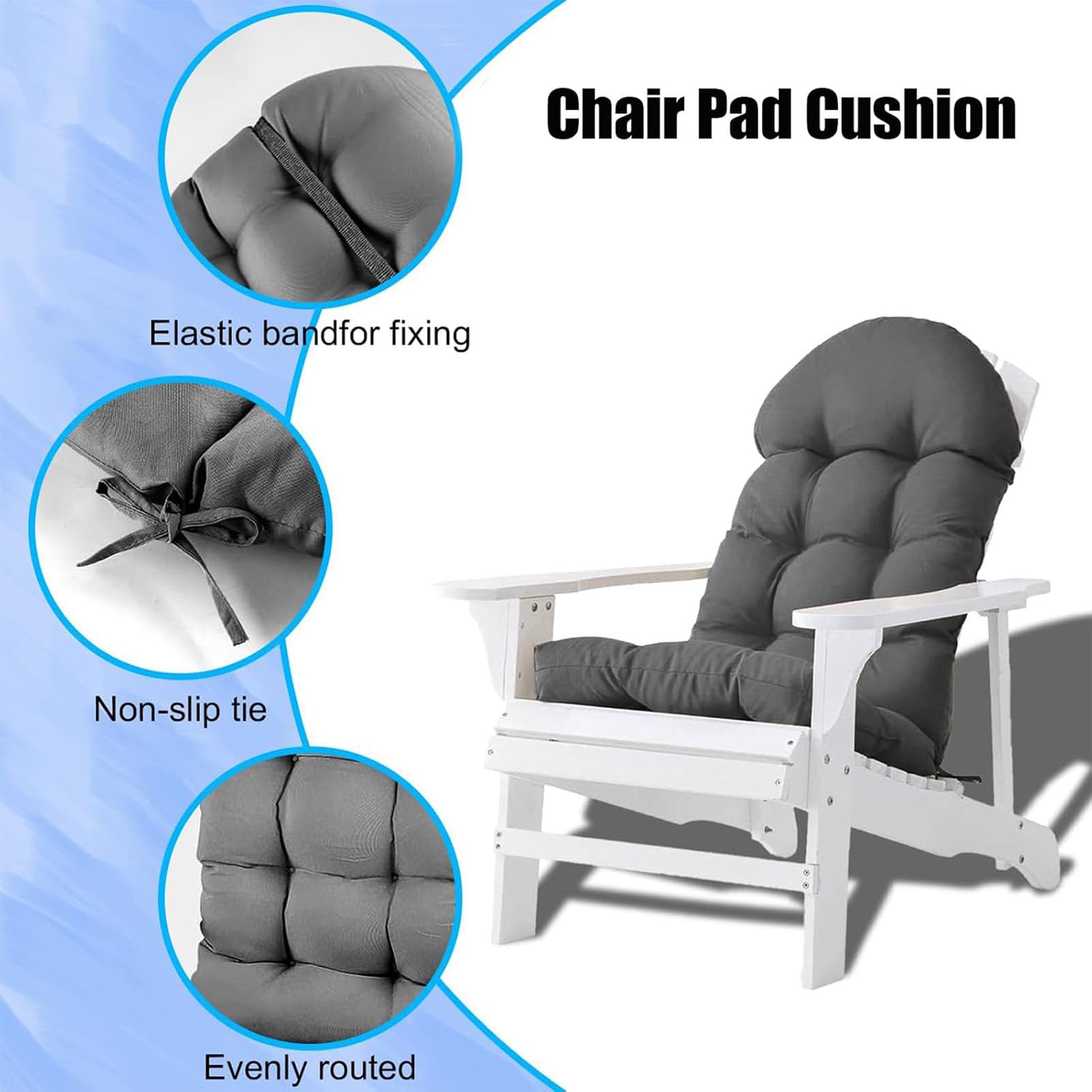 Cojín Monobloque Acolchado Respaldo Alto para Silla Terraza Exterior Jardín Sillón Reclinable con Correas De Fijación Muebles Solárium Interiores Cojín Recambio