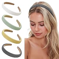 Vista 1 de WOVOWOVO Paquete de 4 diademas acolchadas de sarga suave a cuadros, esponja de 1 pulgada de ancho, accesorios antideslizantes para el cabello