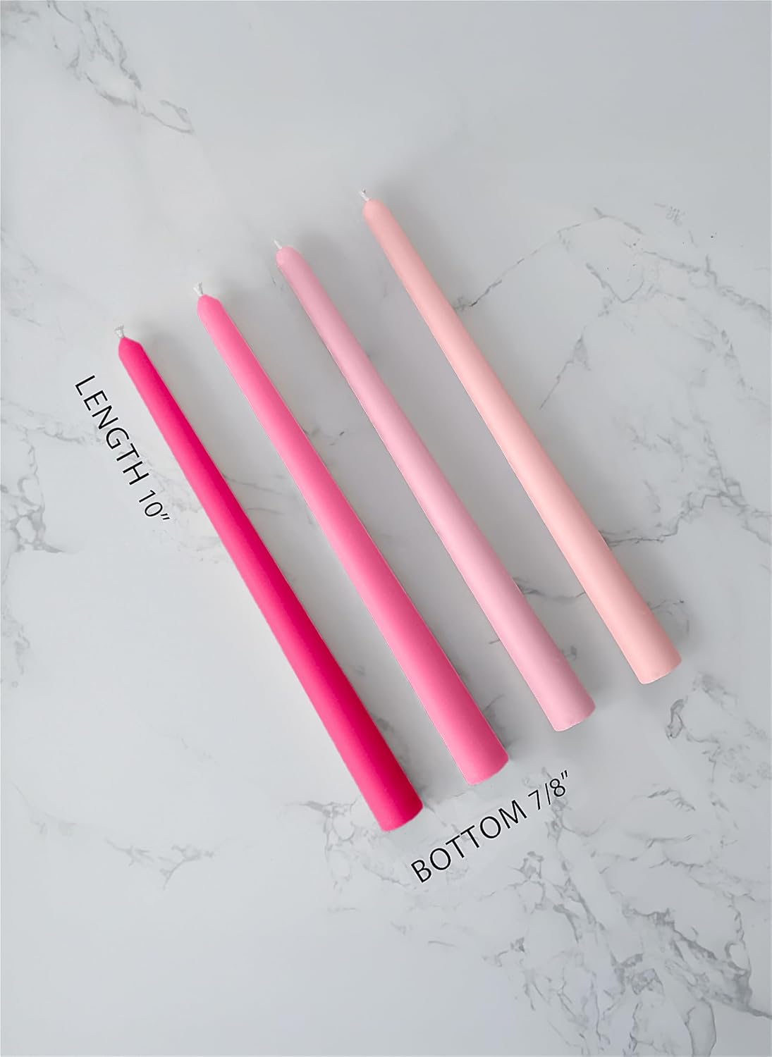 10" Classic Taper Candles, Pink Shades, 4-Pack, 7-8 Hours Long Burning, Unscented Tall Candlesticks 4PK Pink Shades